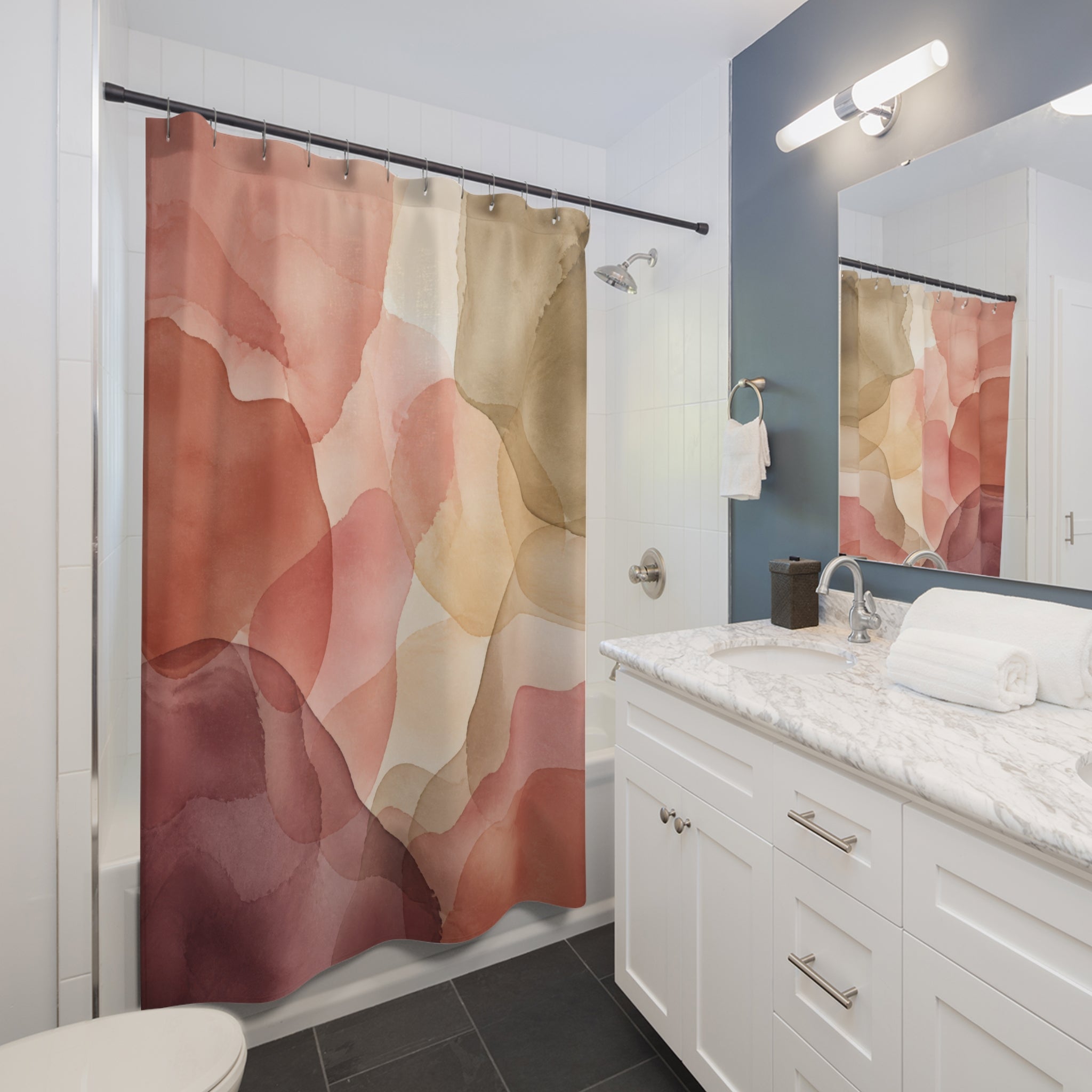 Blush Pink Terracotta Abstract Shapes Shower Curtain