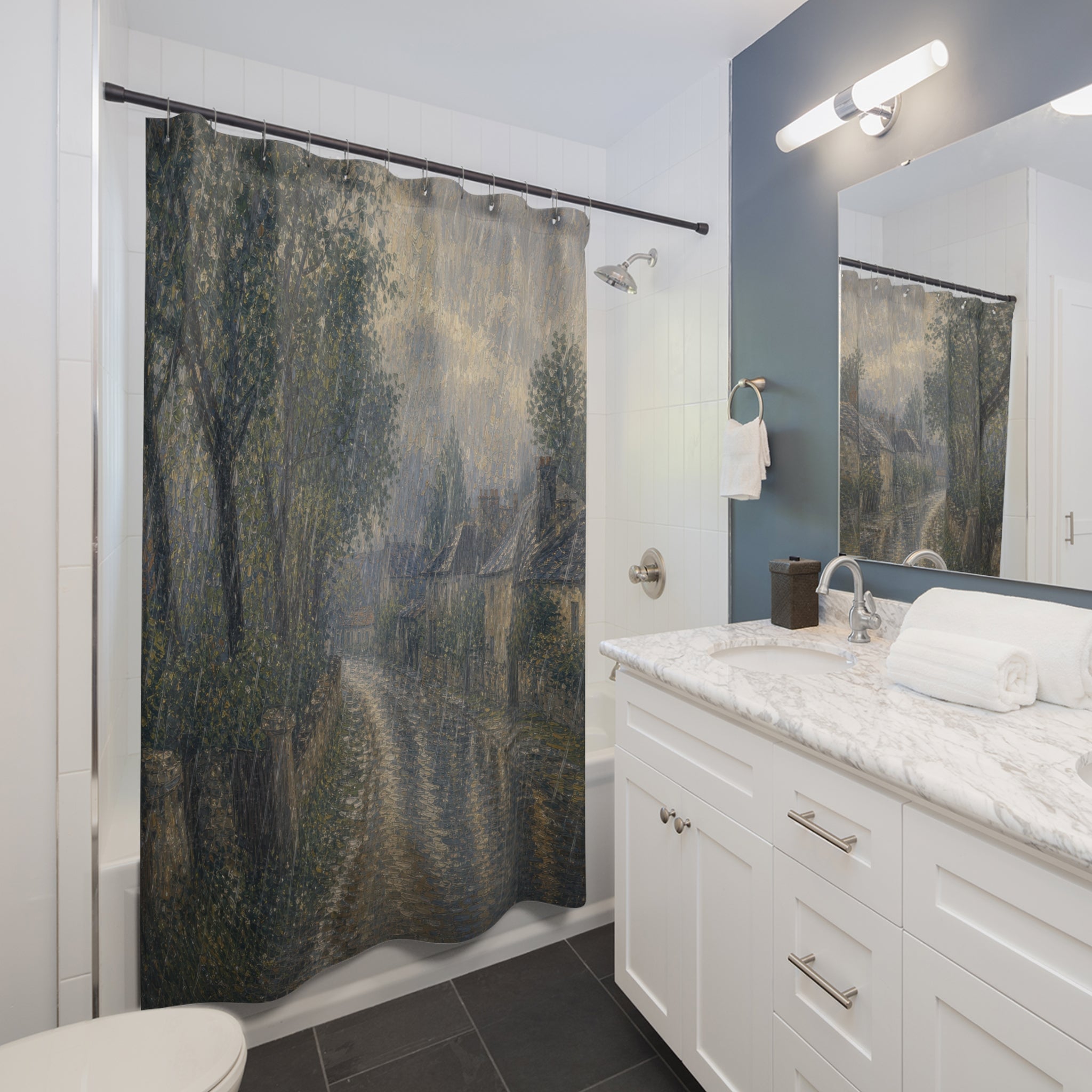 Impressionist Village Road Print Shower Curtain