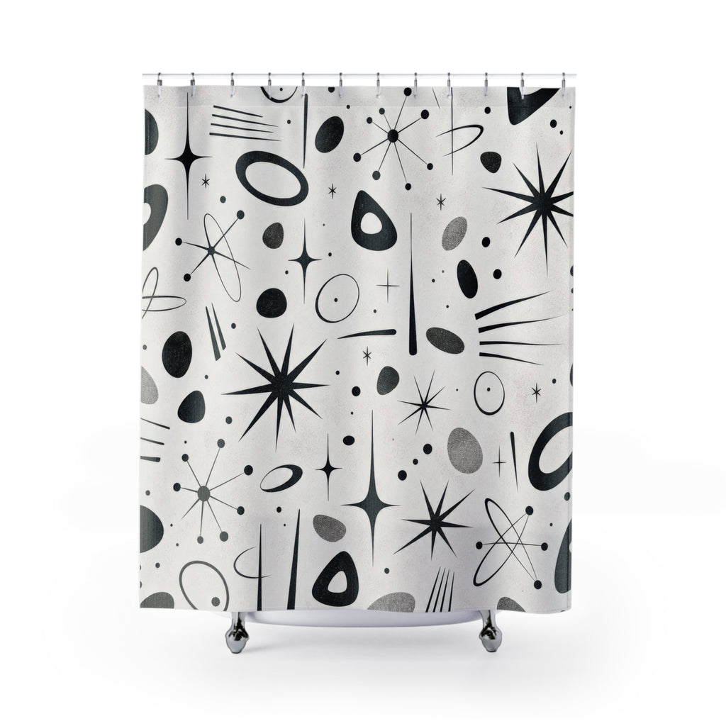 Black White Star Moon Shower Curtain