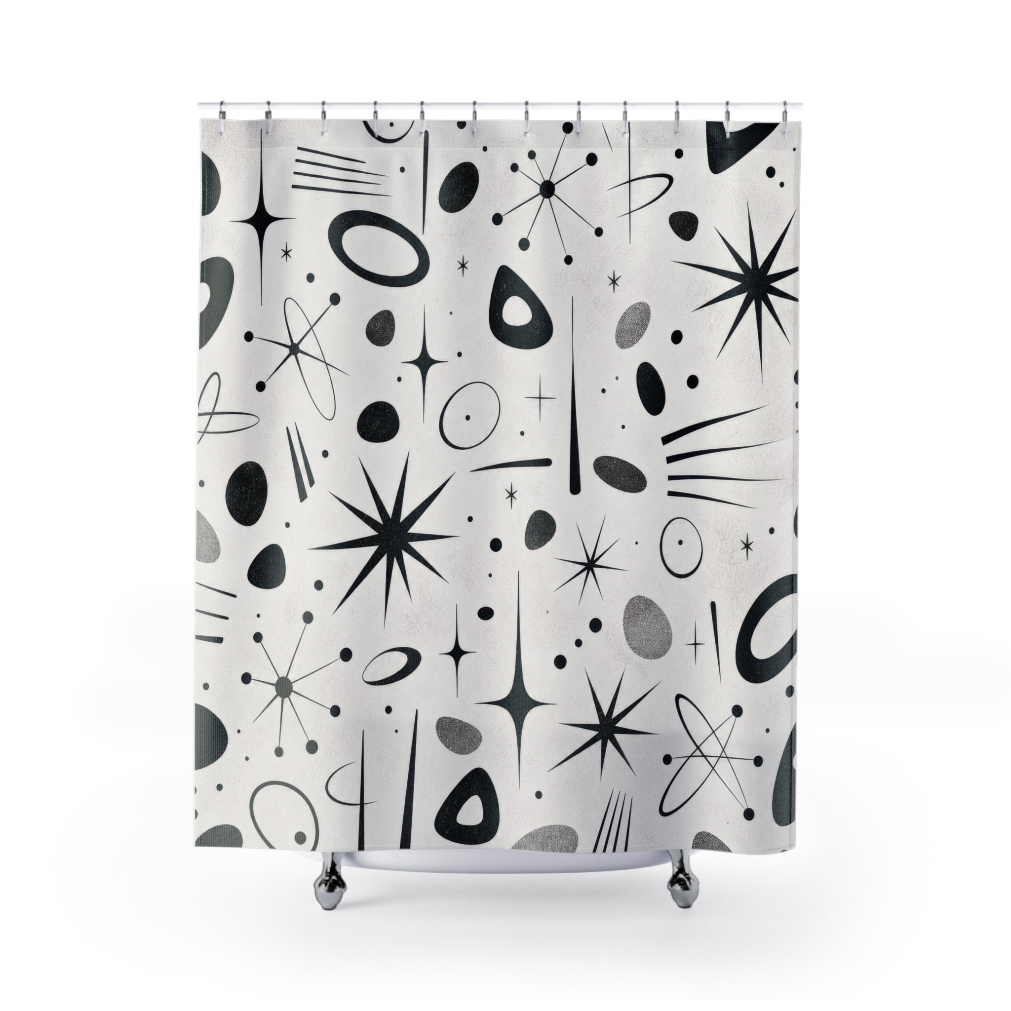 Black White Star Moon Shower Curtain