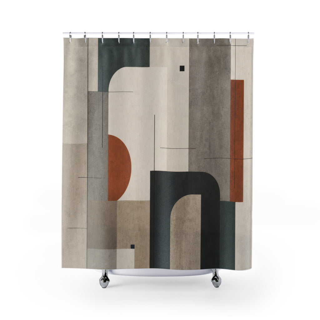 Geometric Shower Curtain, Gray Sage Terracotta Arch Blocks, Modern Abstract Line Art, Architectural Bathroom Decor, Warm Neutral Bath Style