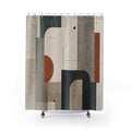 Geometric Shower Curtain, Gray Sage Terracotta Arch Blocks, Modern Abstract Line Art, Architectural Bathroom Decor, Warm Neutral Bath Style