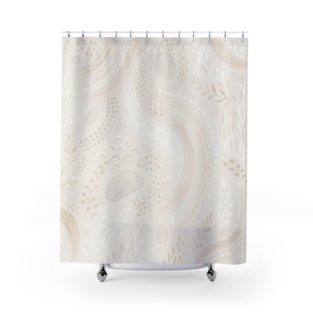 White Boho Shower Curtain, Paisley Abstract Bath Decor, Ivory Swirl Pattern, Cream Guest Bathroom Decor, Soft Neutral Style, White Style