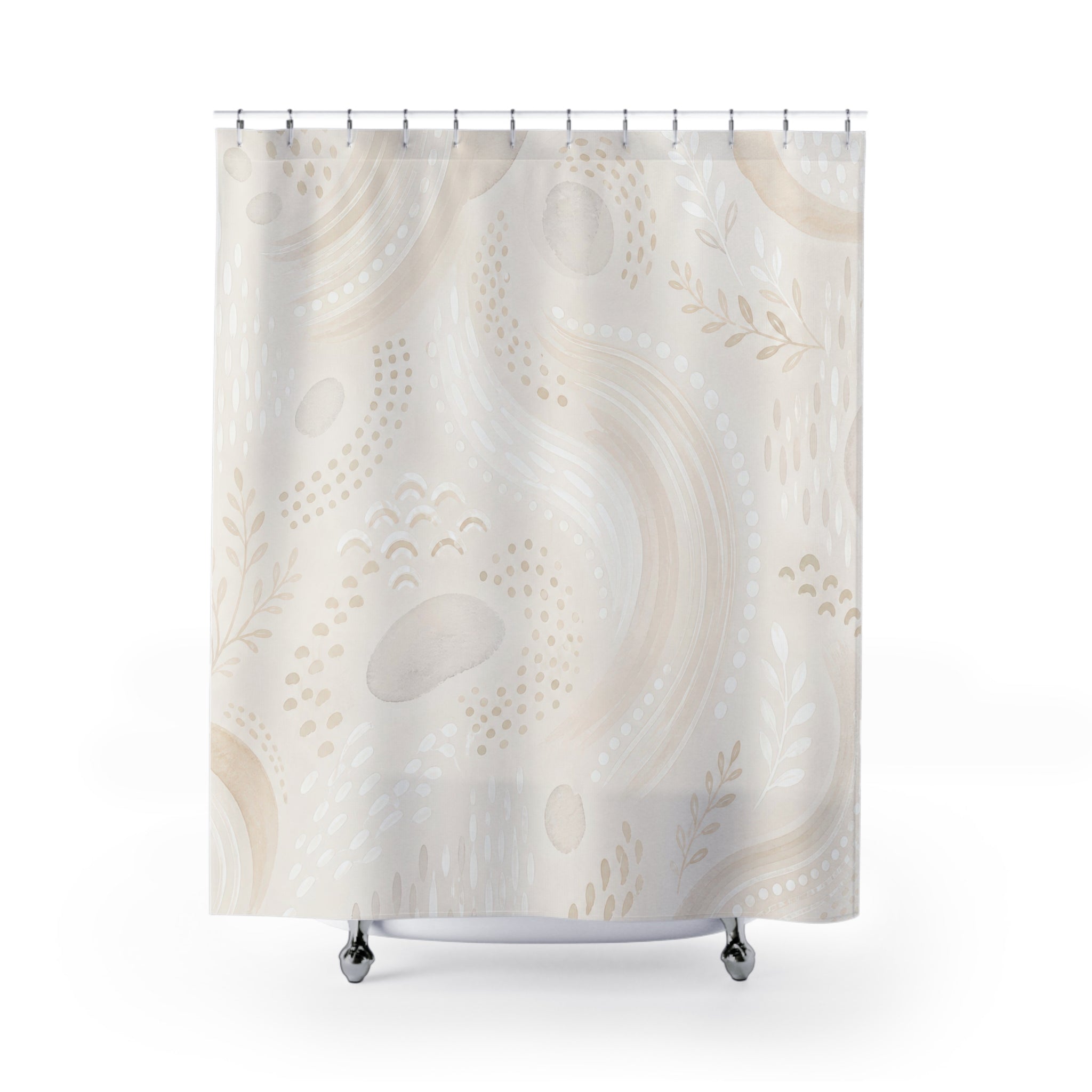 White Boho Shower Curtain, Paisley Abstract Bath Decor, Ivory Swirl Pattern, Cream Guest Bathroom Decor, Soft Neutral Style, White Style