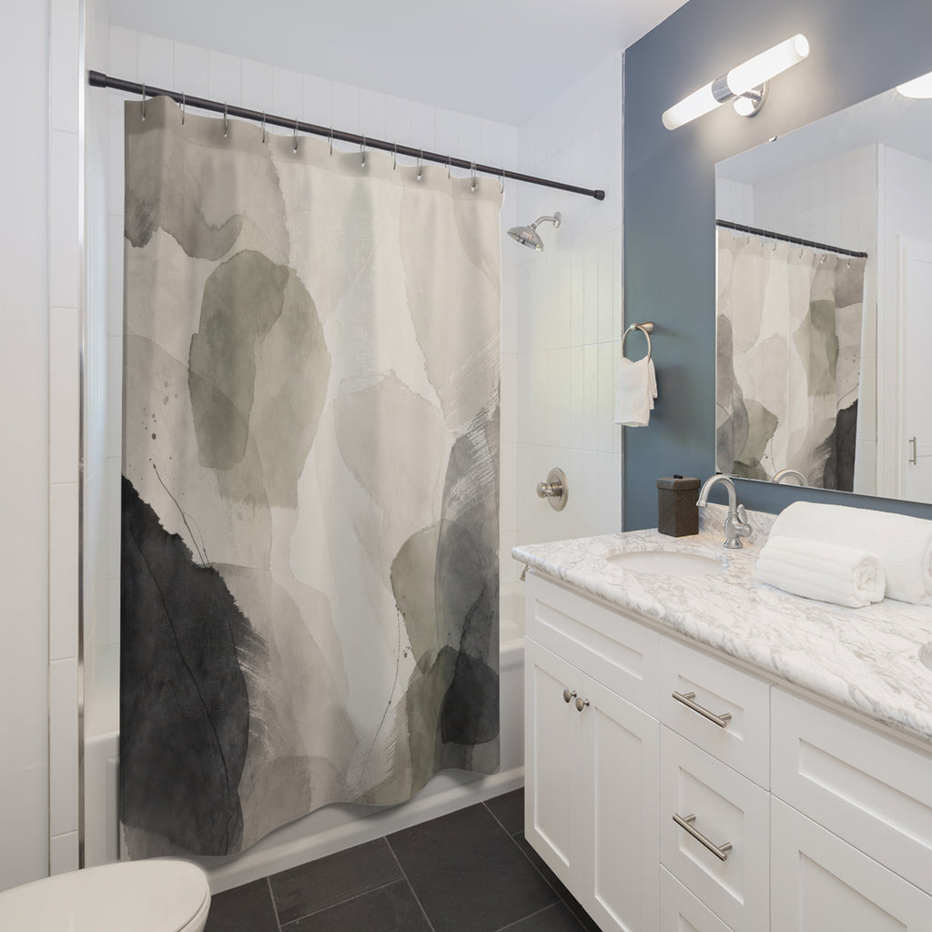 Black Beige Watercolor Stone Shower Curtain