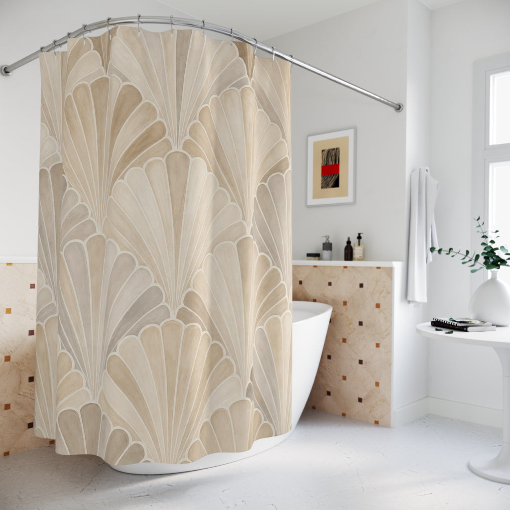 Beige Art Deco Fan Scallop Shower Curtain