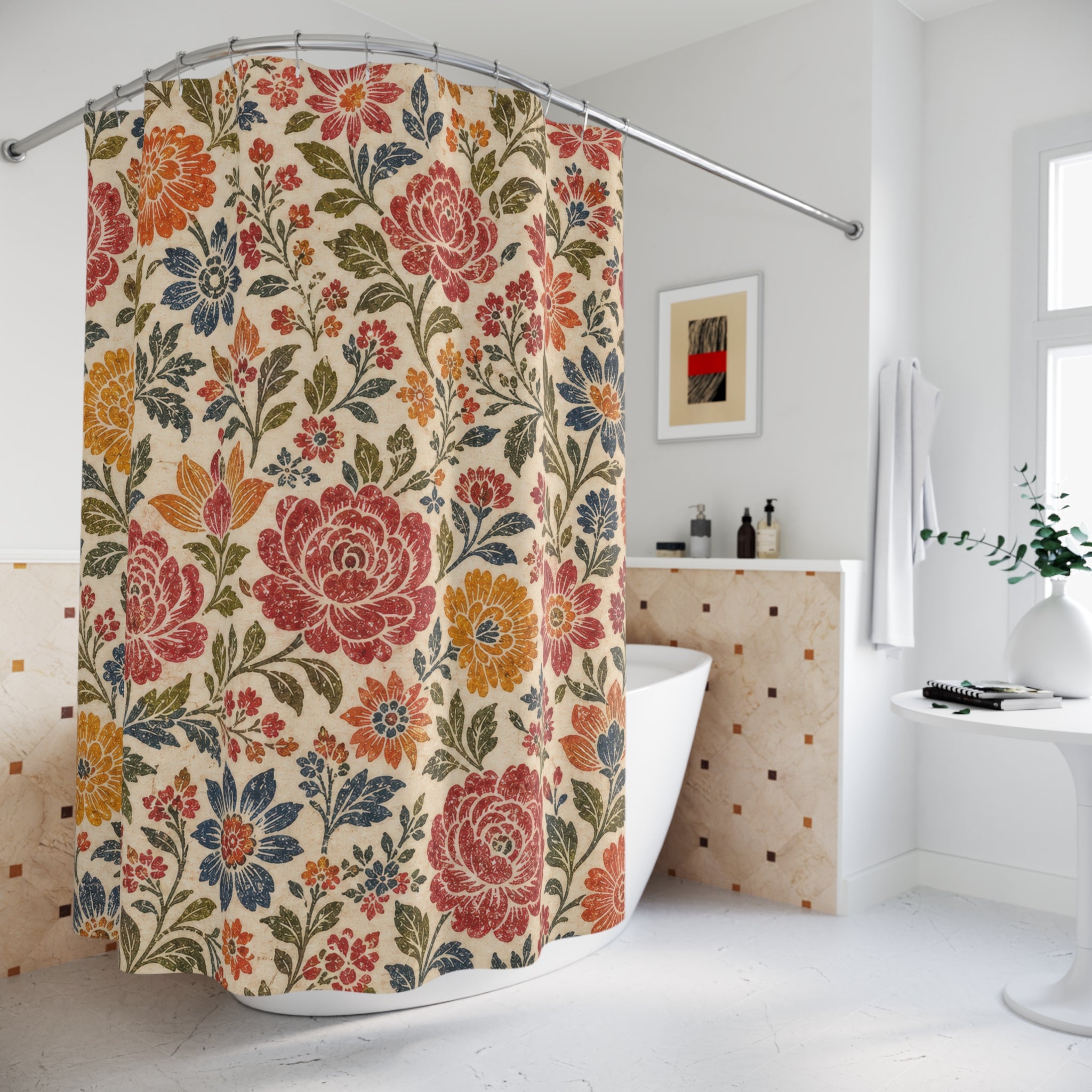 Folk Flower Boho Floral Shower Curtain