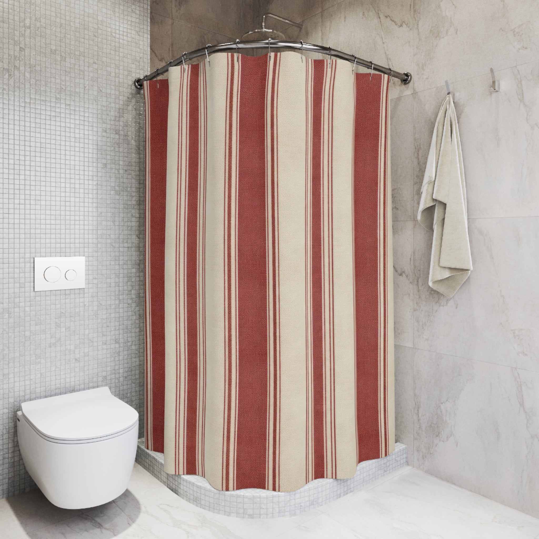 Red and White Striped Shower Curtain – Farmhouse