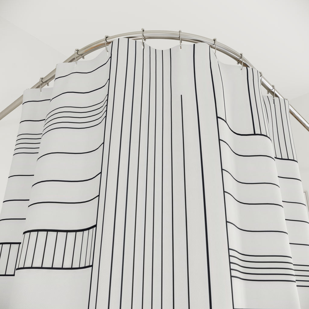 Black White Line Grid Shower Curtain