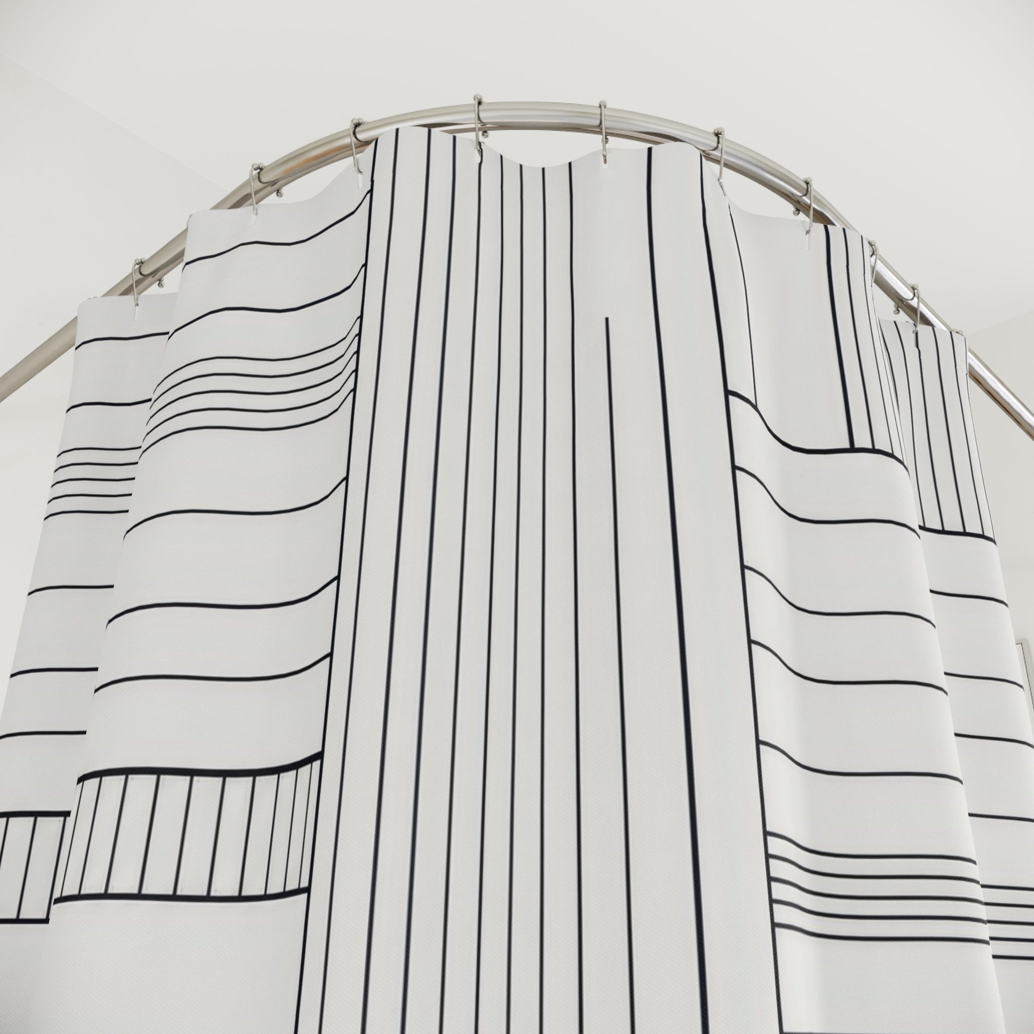 Black White Line Grid Shower Curtain