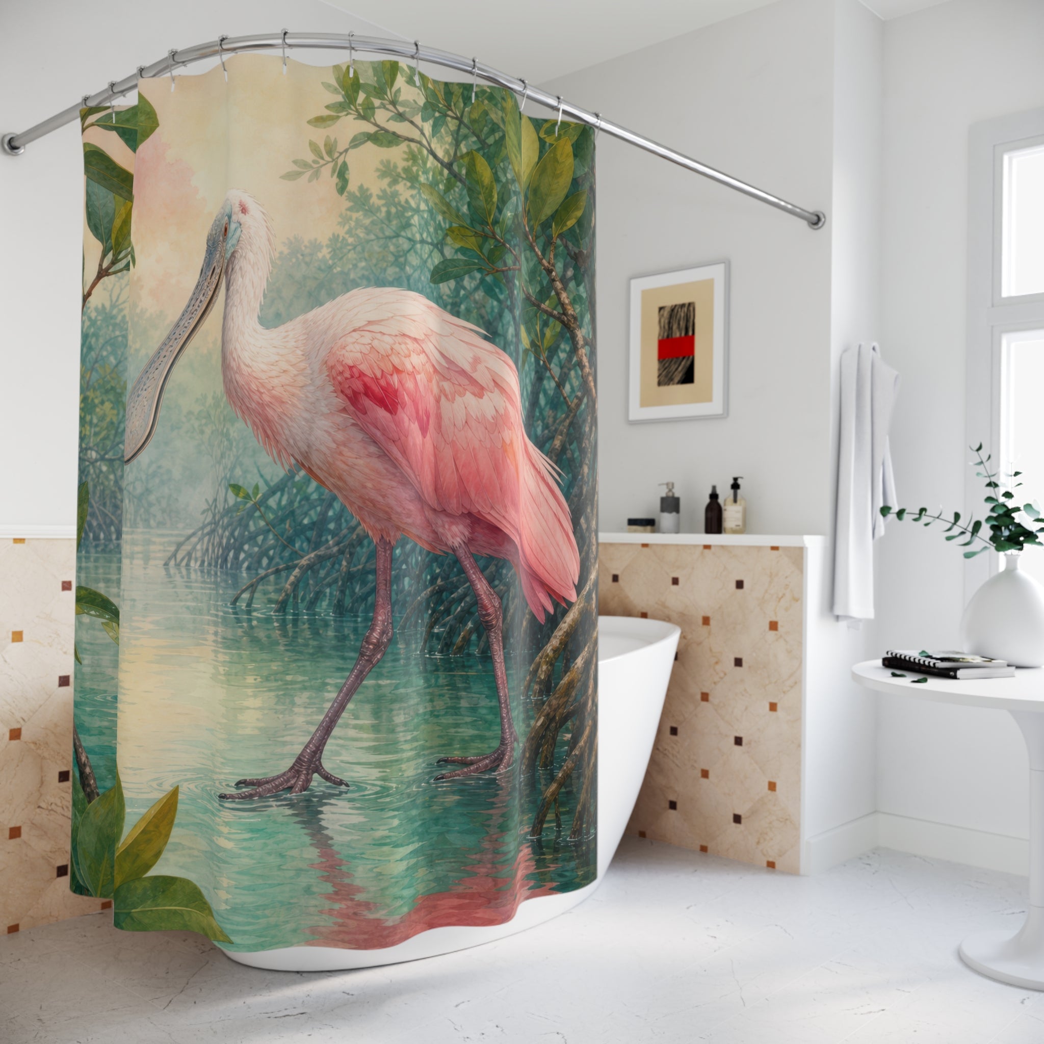 Watercolor Roseate Spoonbill Shower Curtain