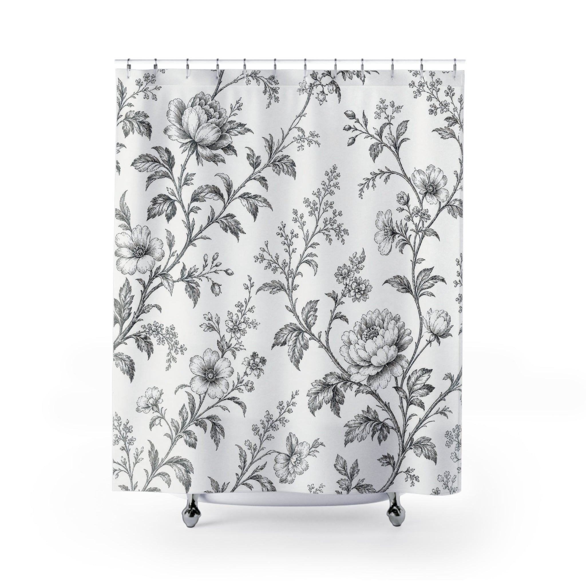 Black White Floral Shower Curtain