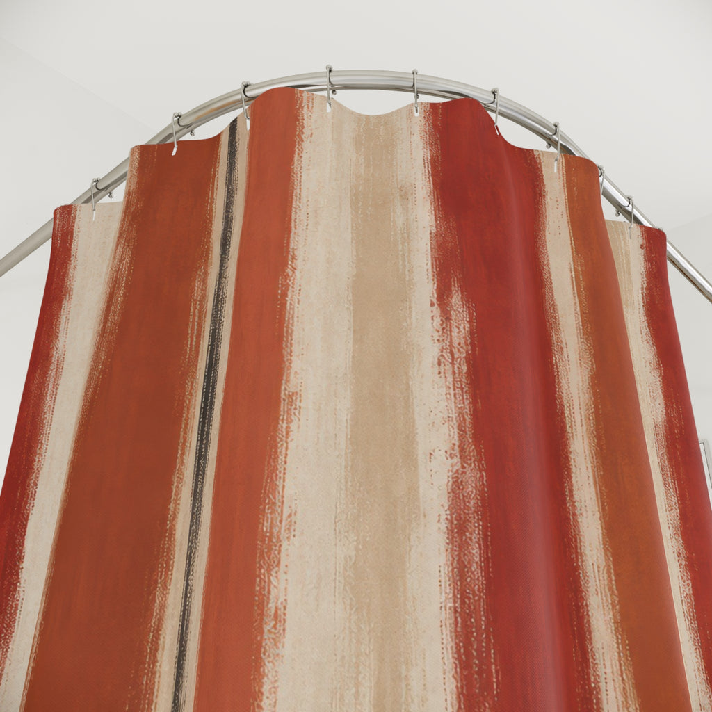 Rust Dry Brush Stripe Shower Curtain, Rust Red Classic Bathroom Decor, Modern Stripe Bath Curtain, Guest Bath Decor, Small Bathroom Decor