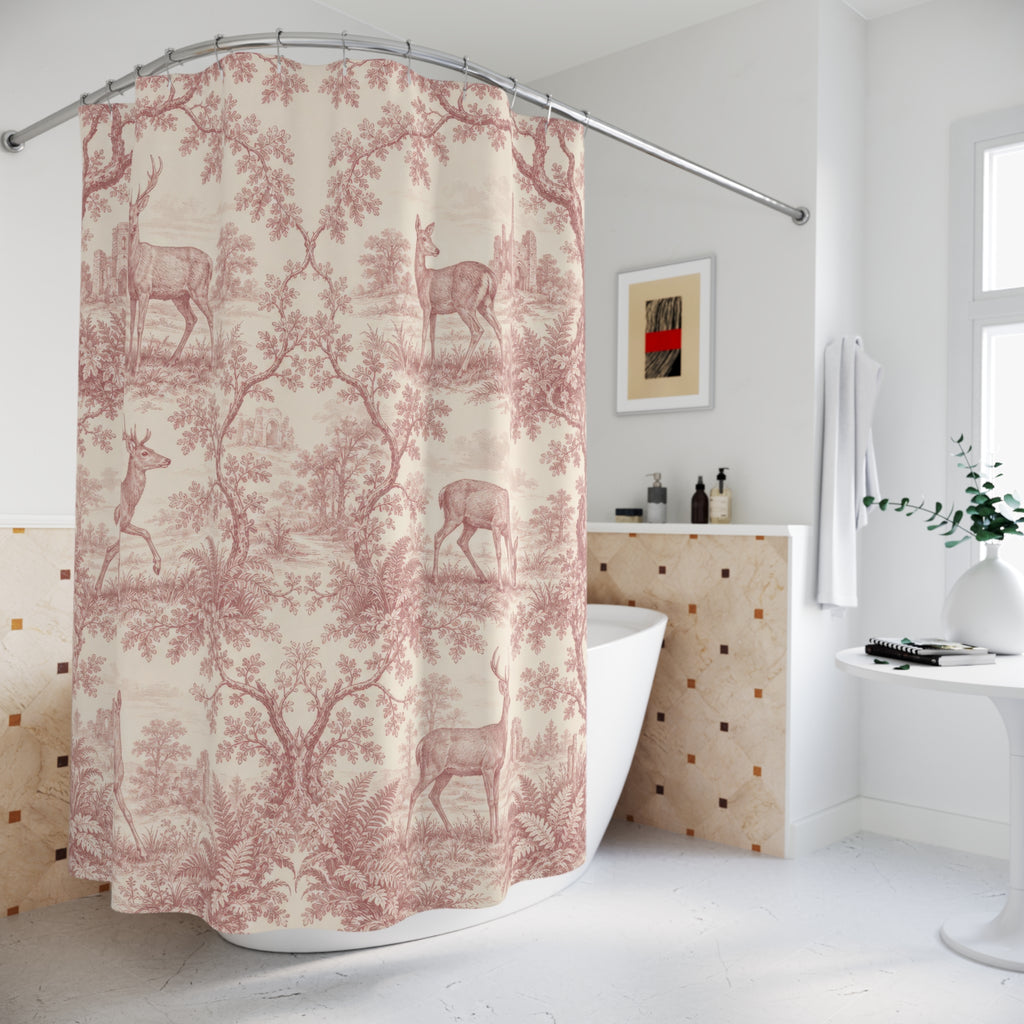 Dusty Rose Deer Toile Shower Curtain