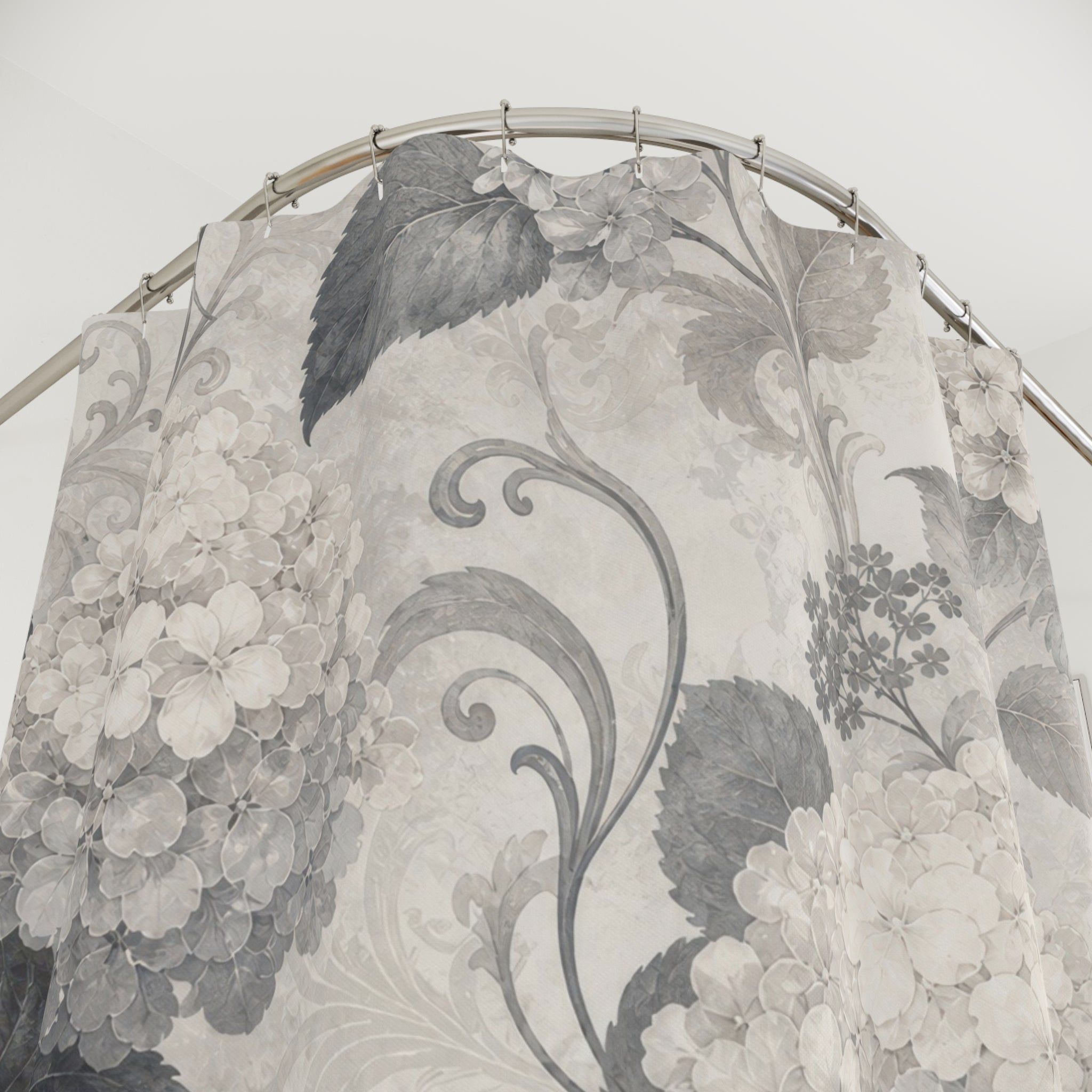 Gray White Hydrangea Botanical Shower Curtain