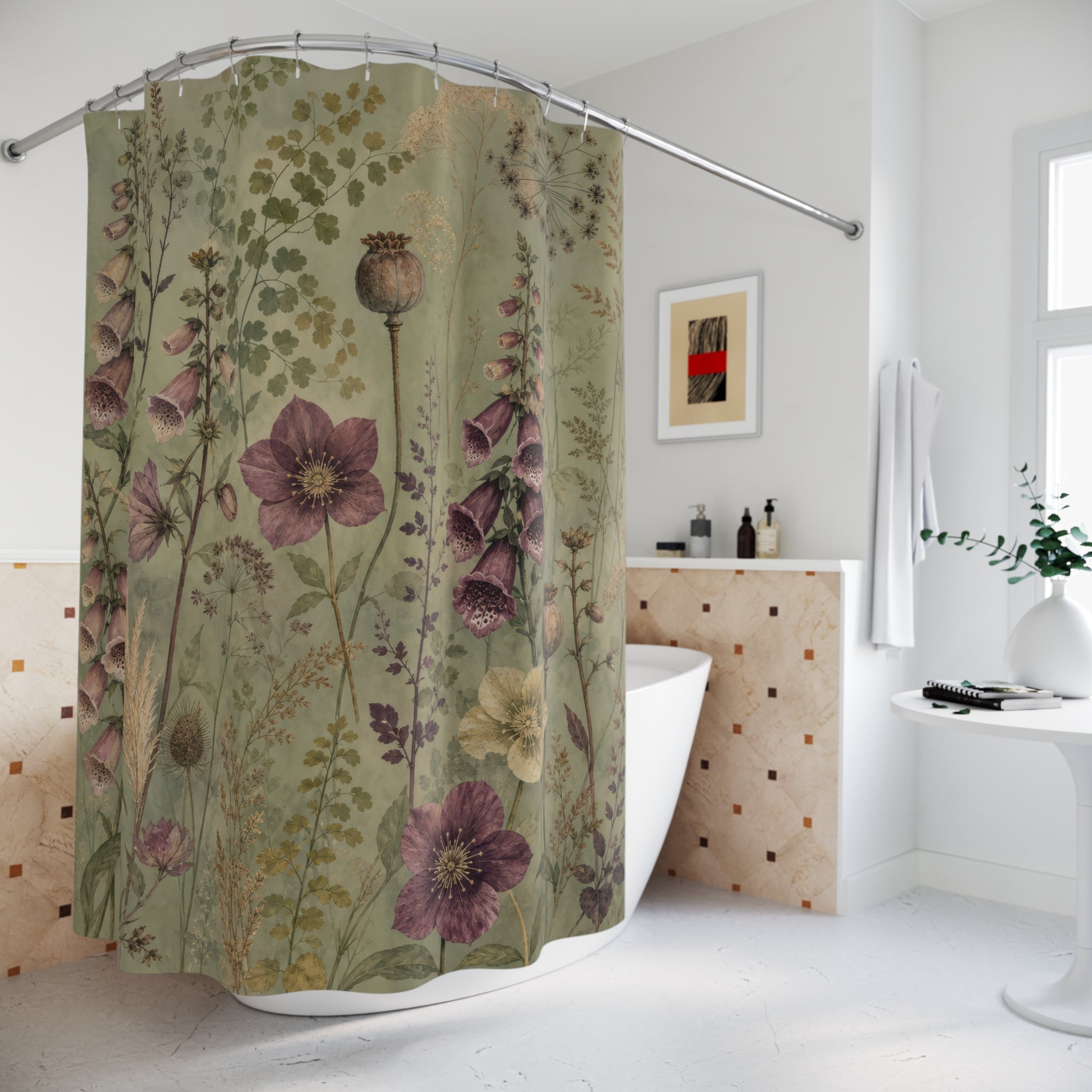 Antique Pressed Wildflower Shower Curtain