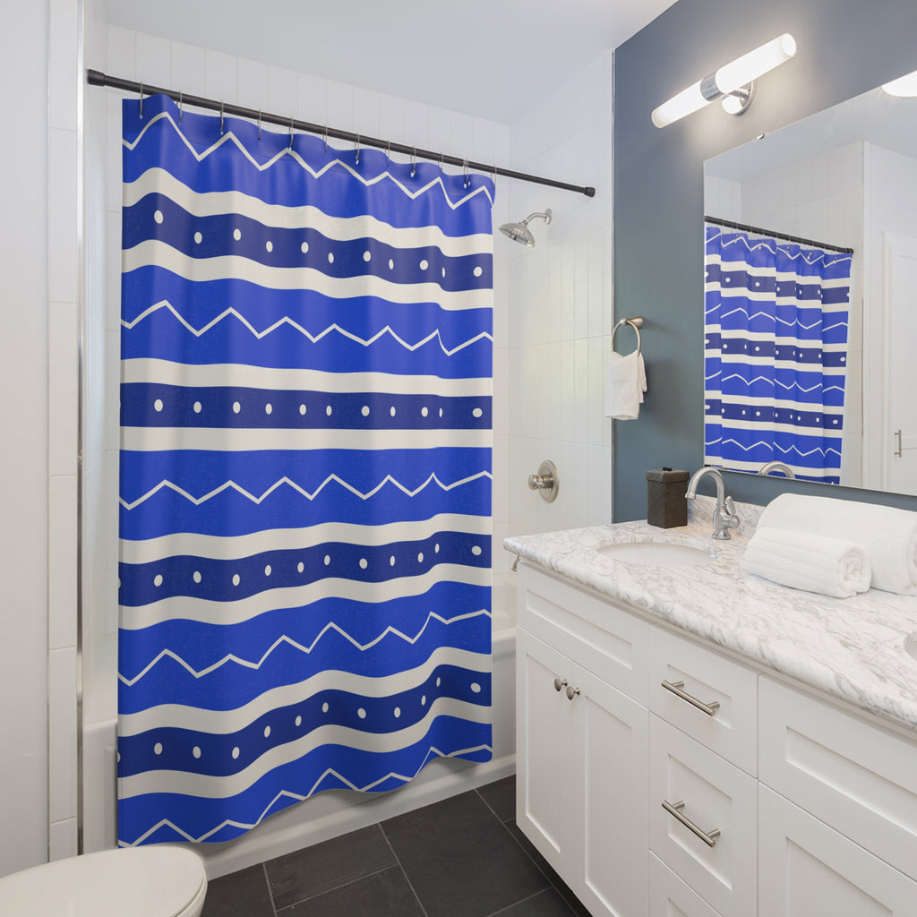 Greek Shower Curtain: Aegean Blue Stripe