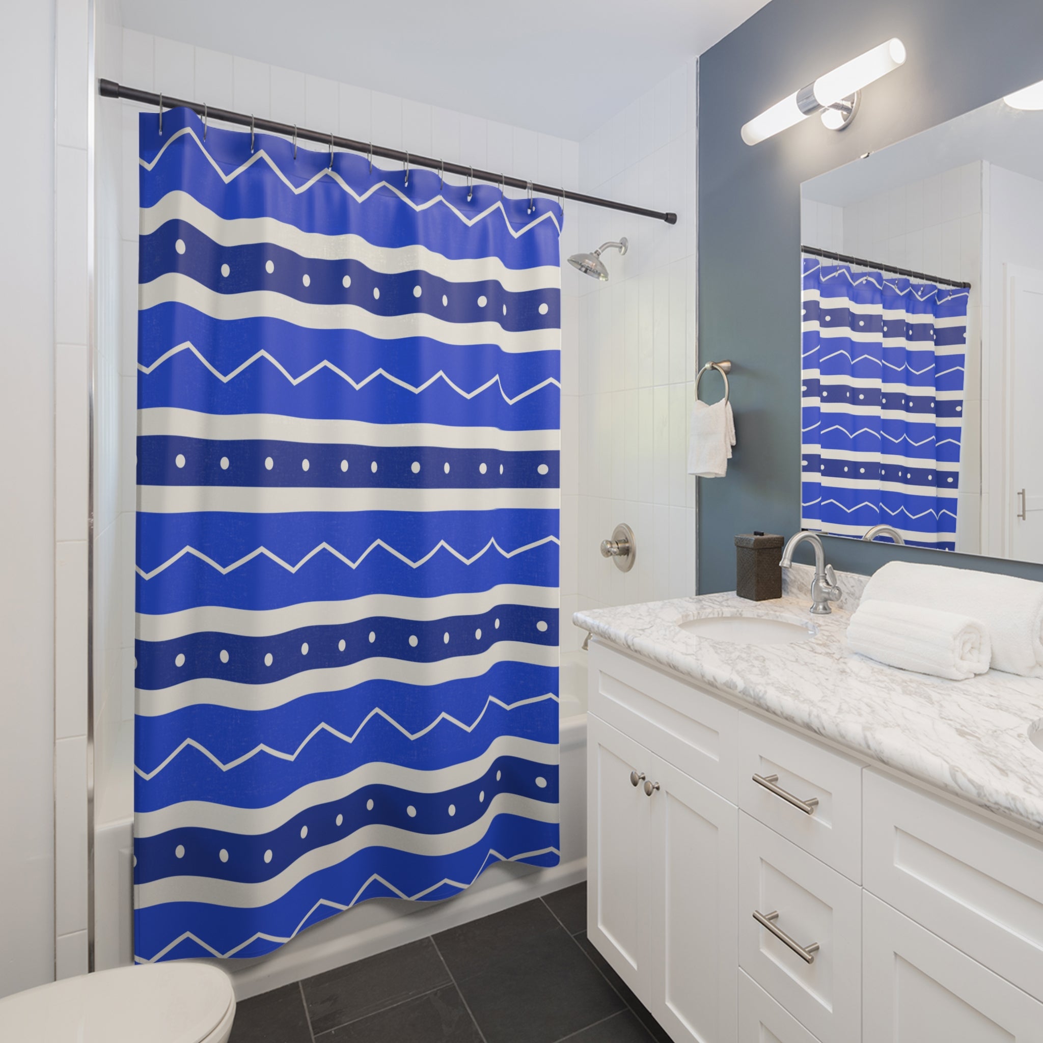 Greek Shower Curtain: Aegean Blue Stripe