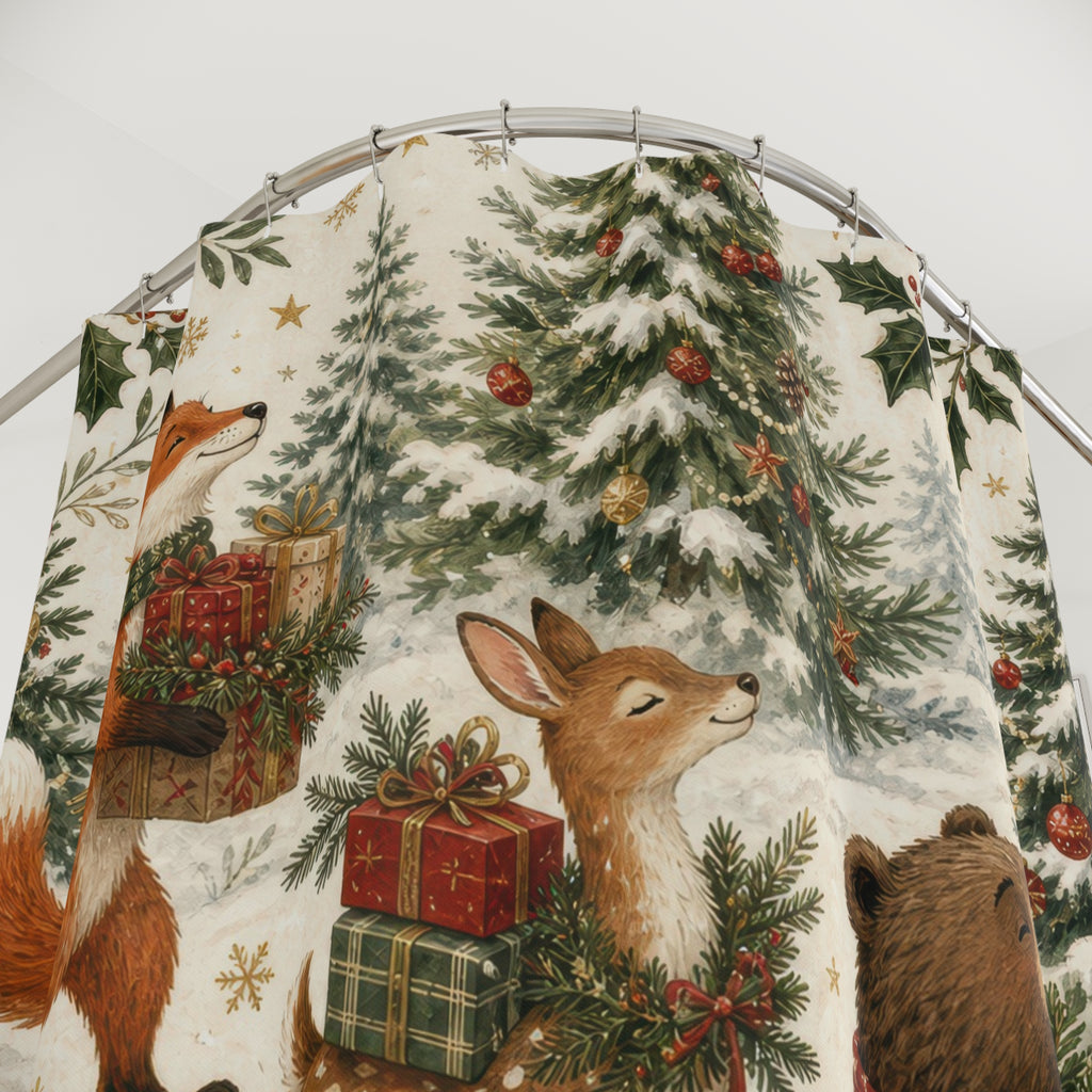 Woodland Animal Christmas Gift Parade Shower Curtain