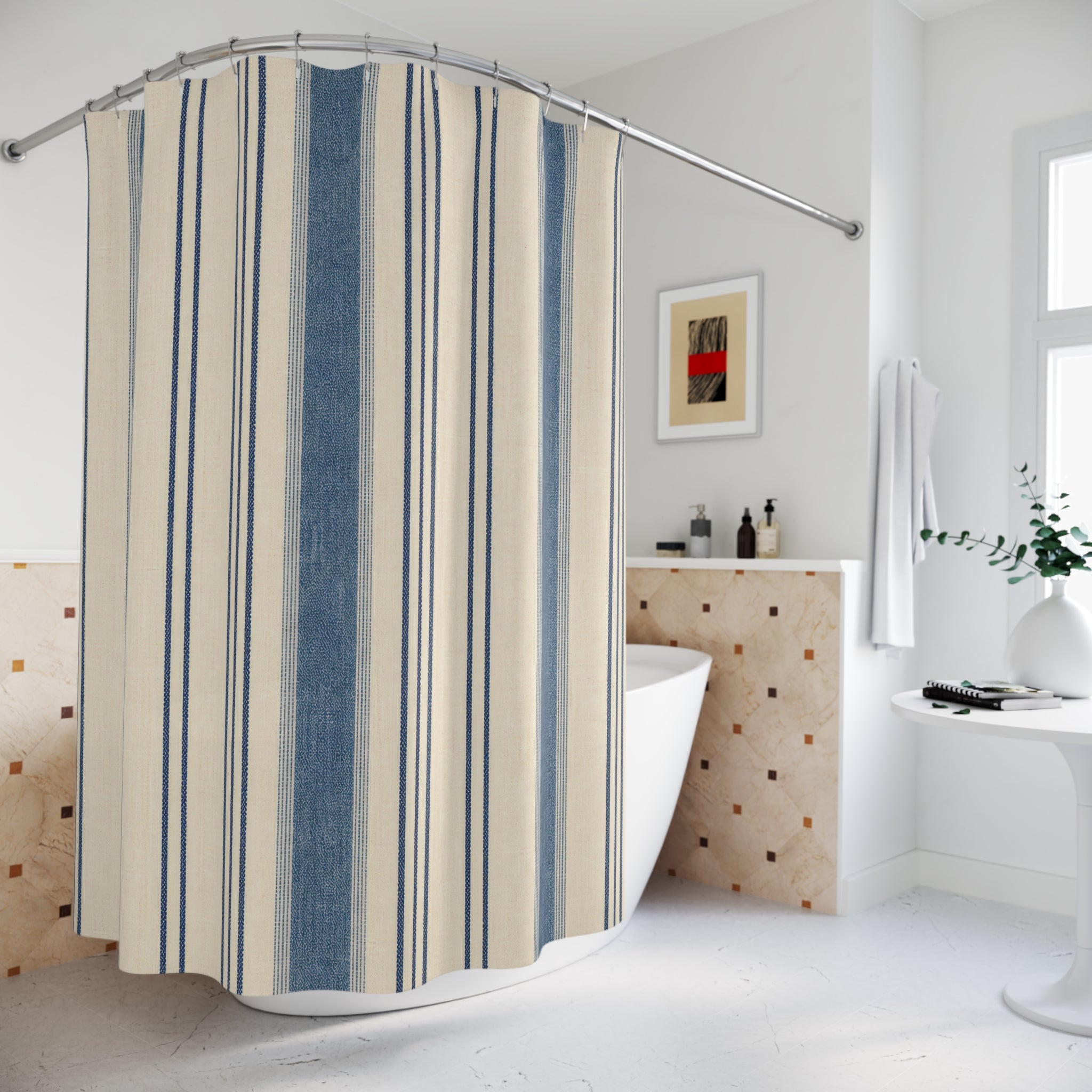 Blue Ticking Stripe Shower Curtain