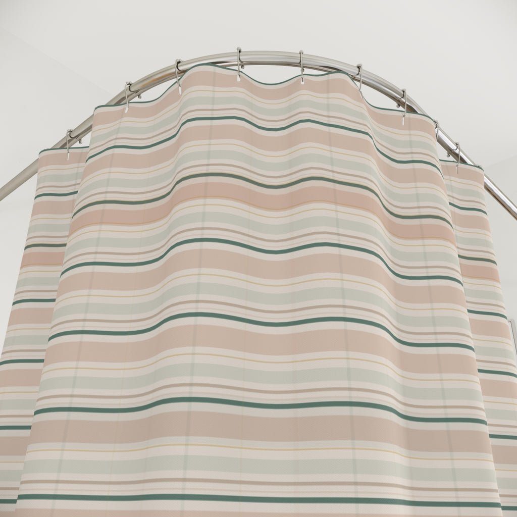 Muted Pastel Striped Shower Curtain — Blush Sage