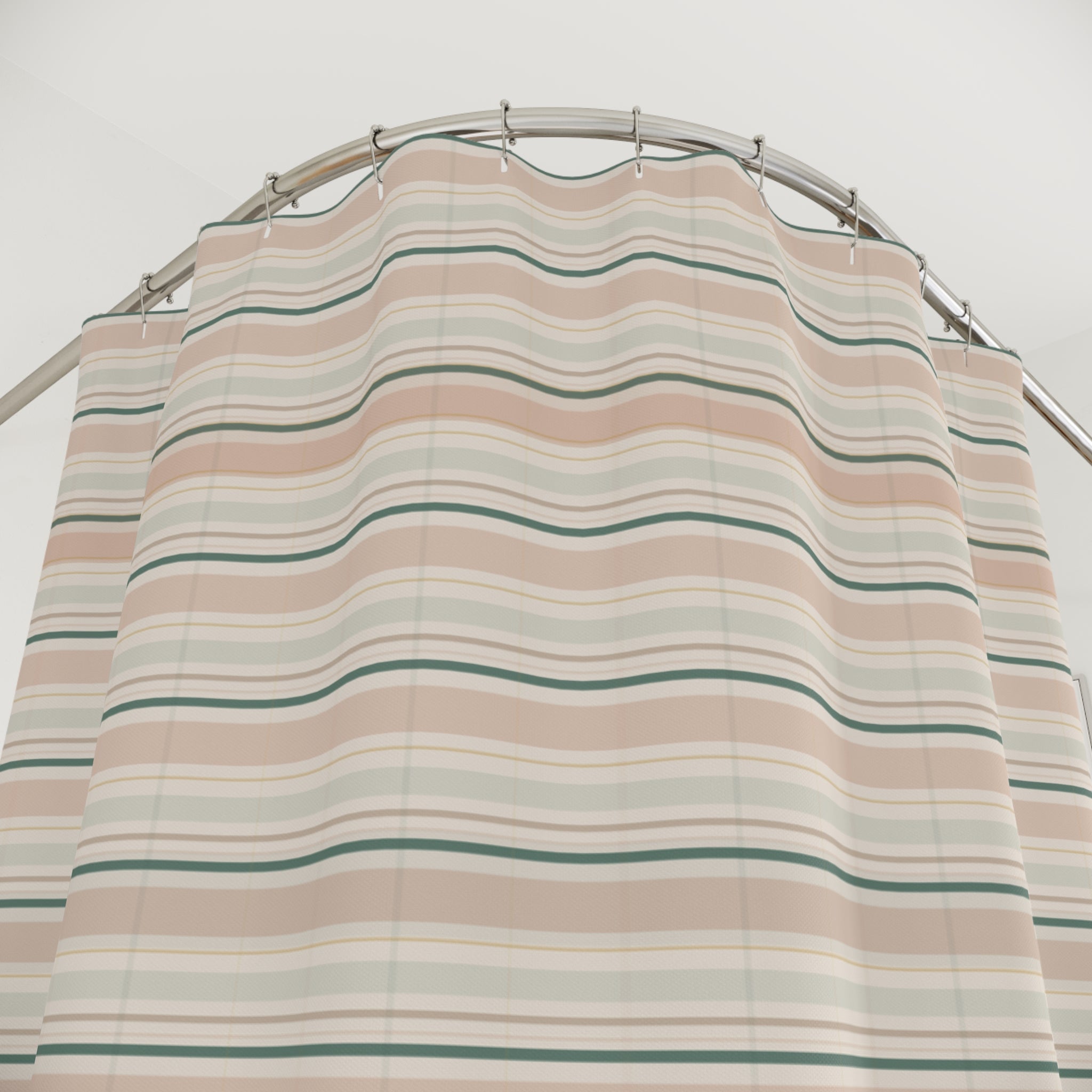 Muted Pastel Striped Shower Curtain — Blush Sage