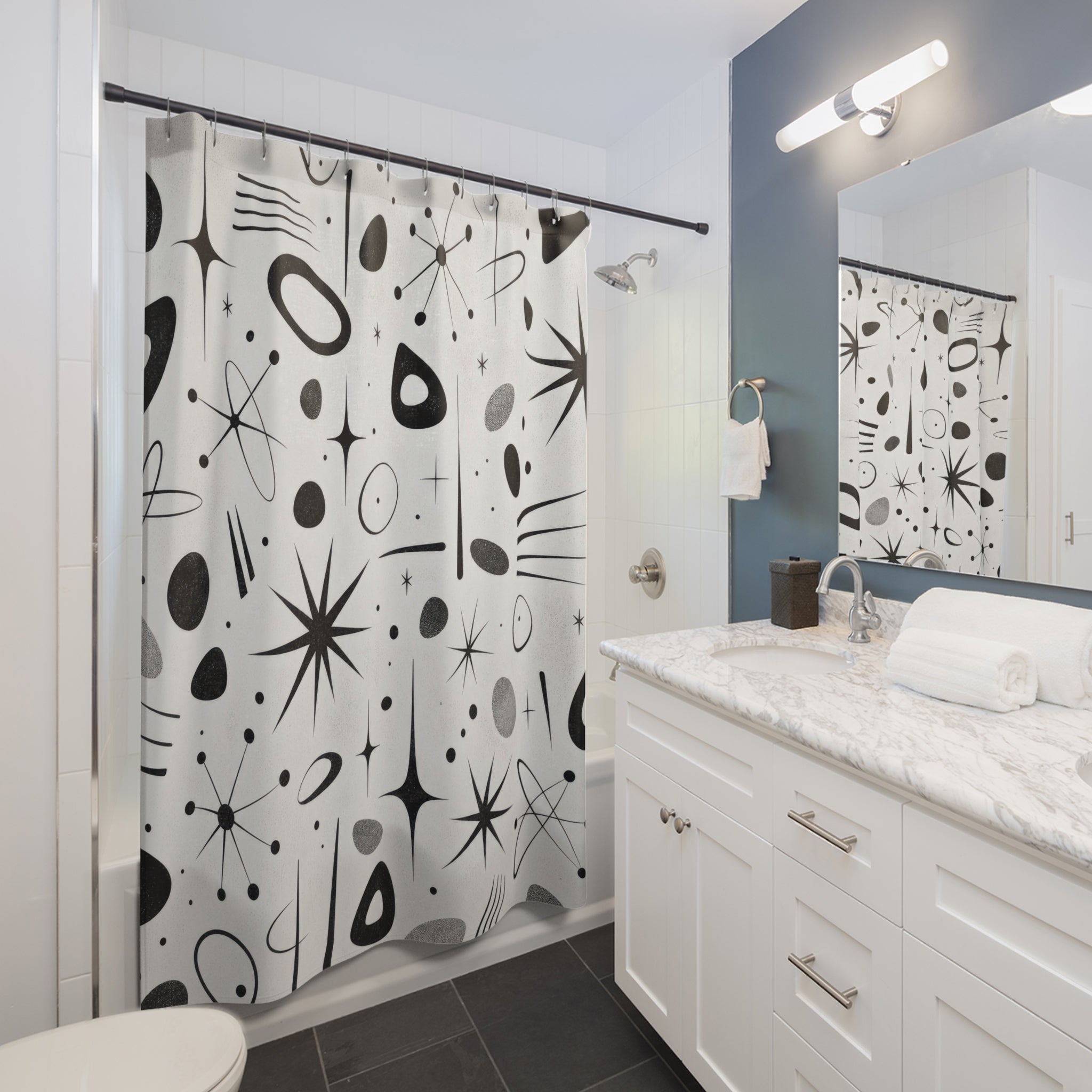 Black White Star Moon Shower Curtain