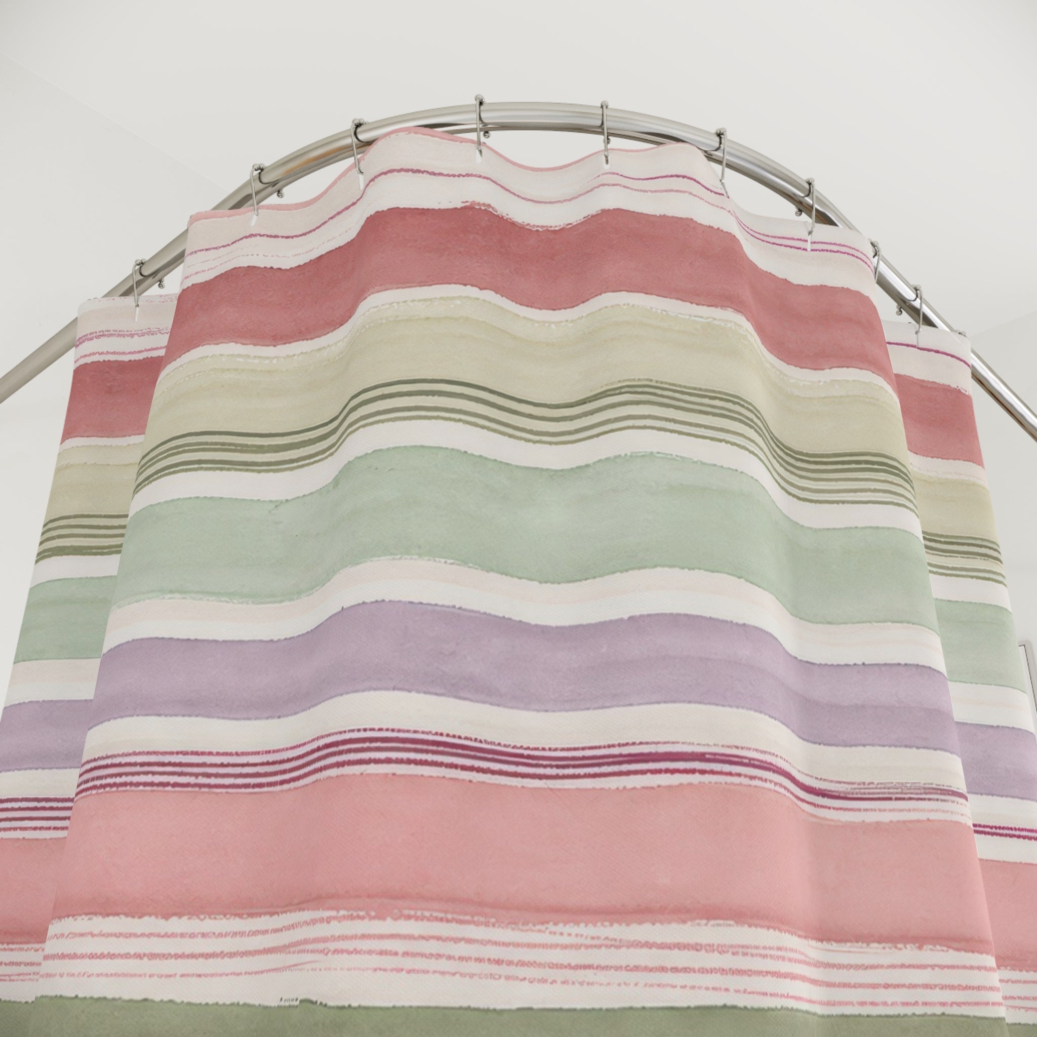 Blush Sage Lavender Watercolor Stripe Shower Curtain