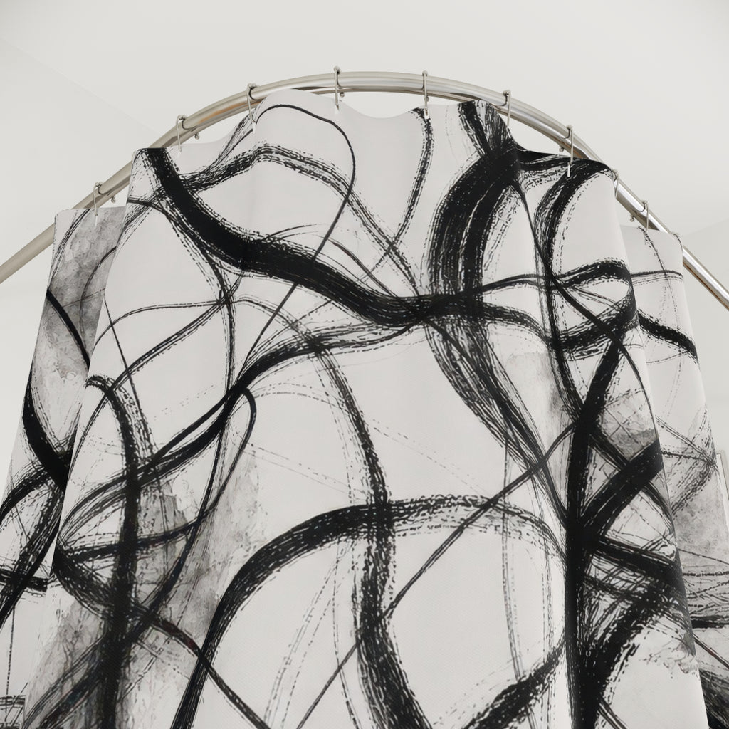 Black White Scribble Line Shower Curtain