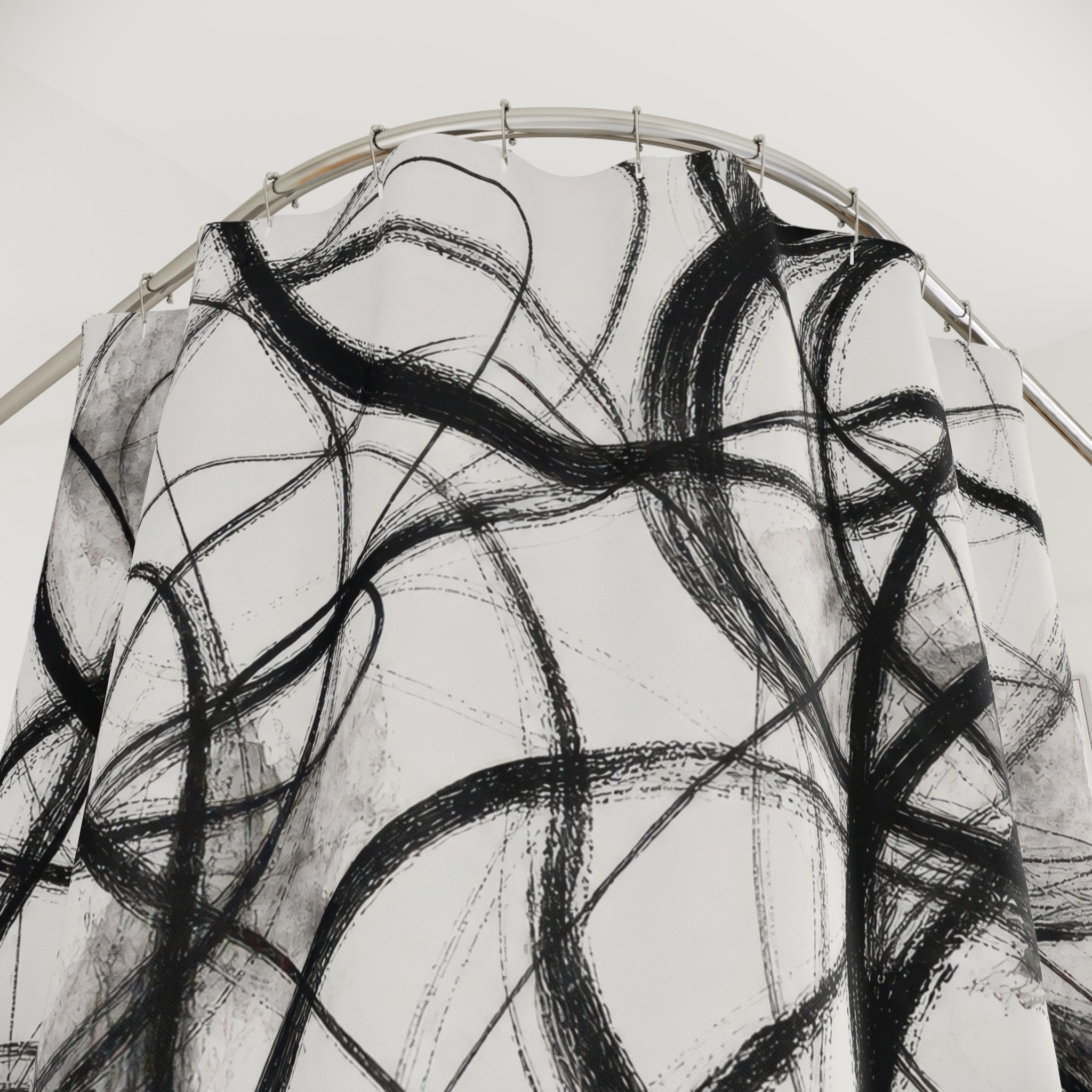 Black White Scribble Line Shower Curtain