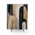 Black Abstract Shower Curtain, Cream Beige Arch Bath Decor, Modern Rounded Geometric Pattern, Warm Neutral Guest Bathroom Decor Style