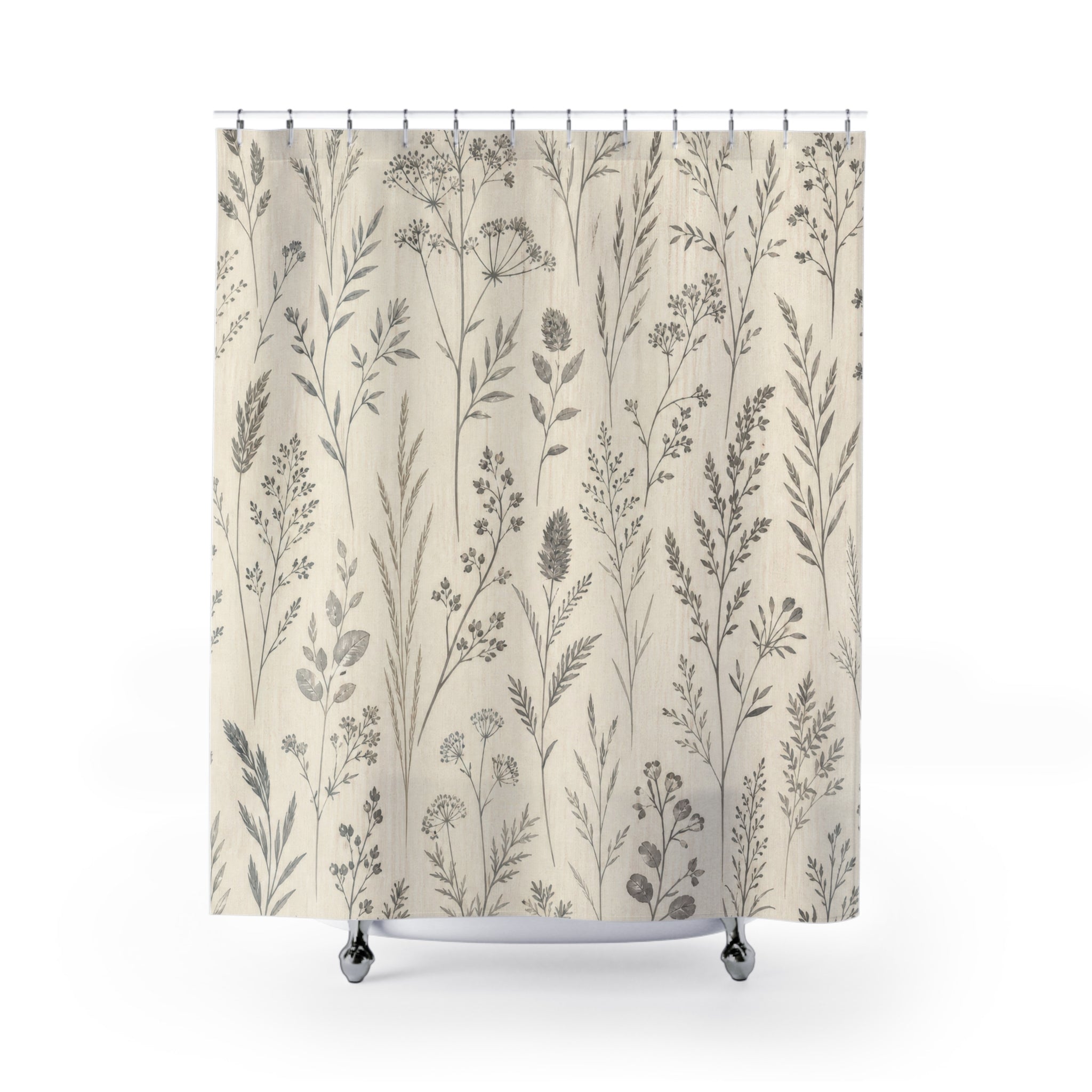 Charcoal Gray Botanical Herb Meadow Shower Curtain