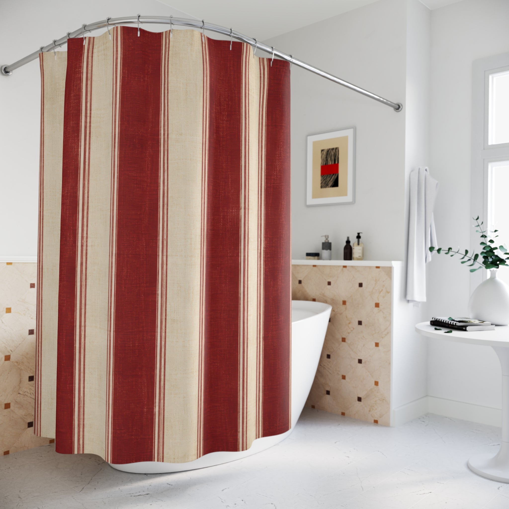 Red and White Striped Shower Curtain: Antique Awning Stripe