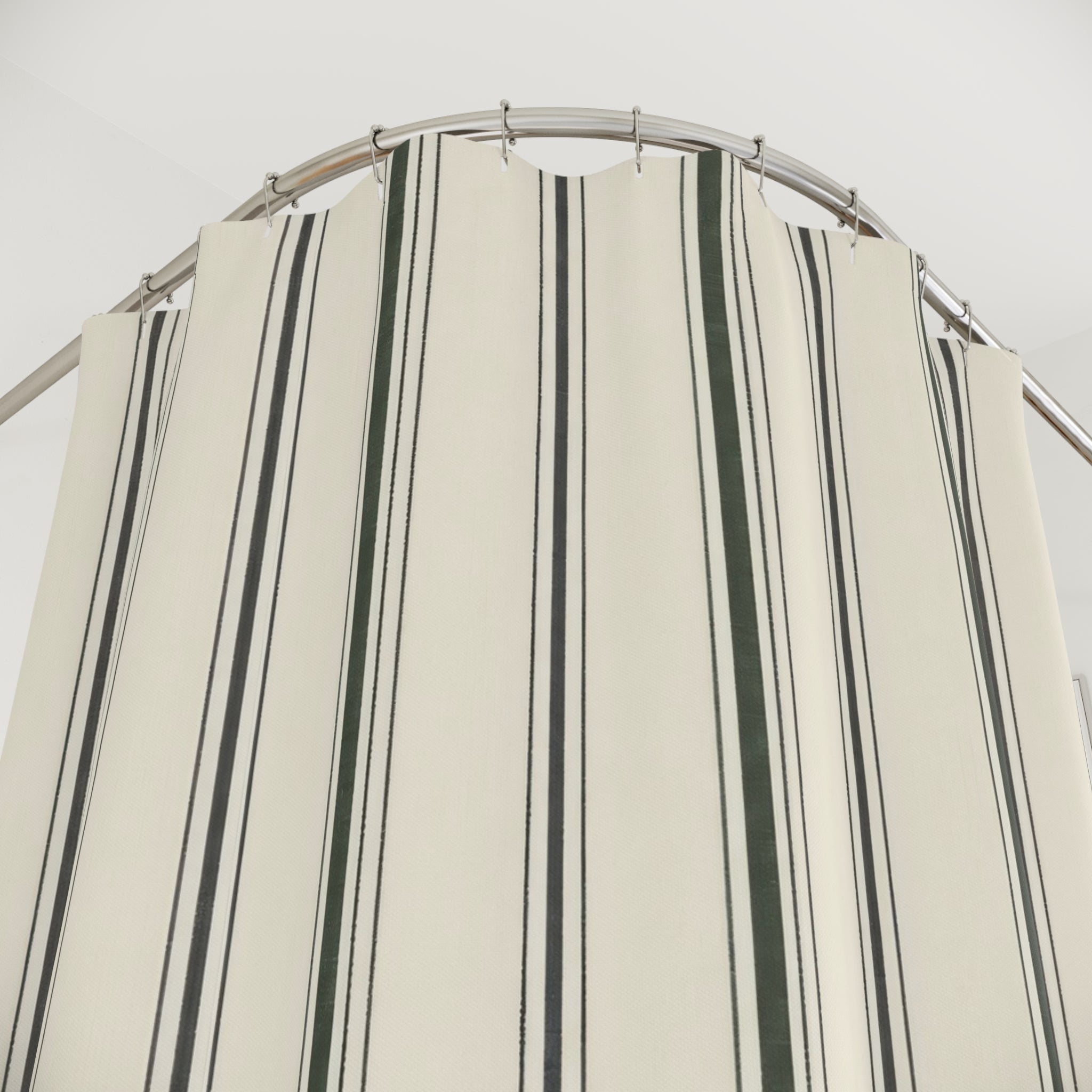 Olive Black Ticking Stripe Shower Curtain