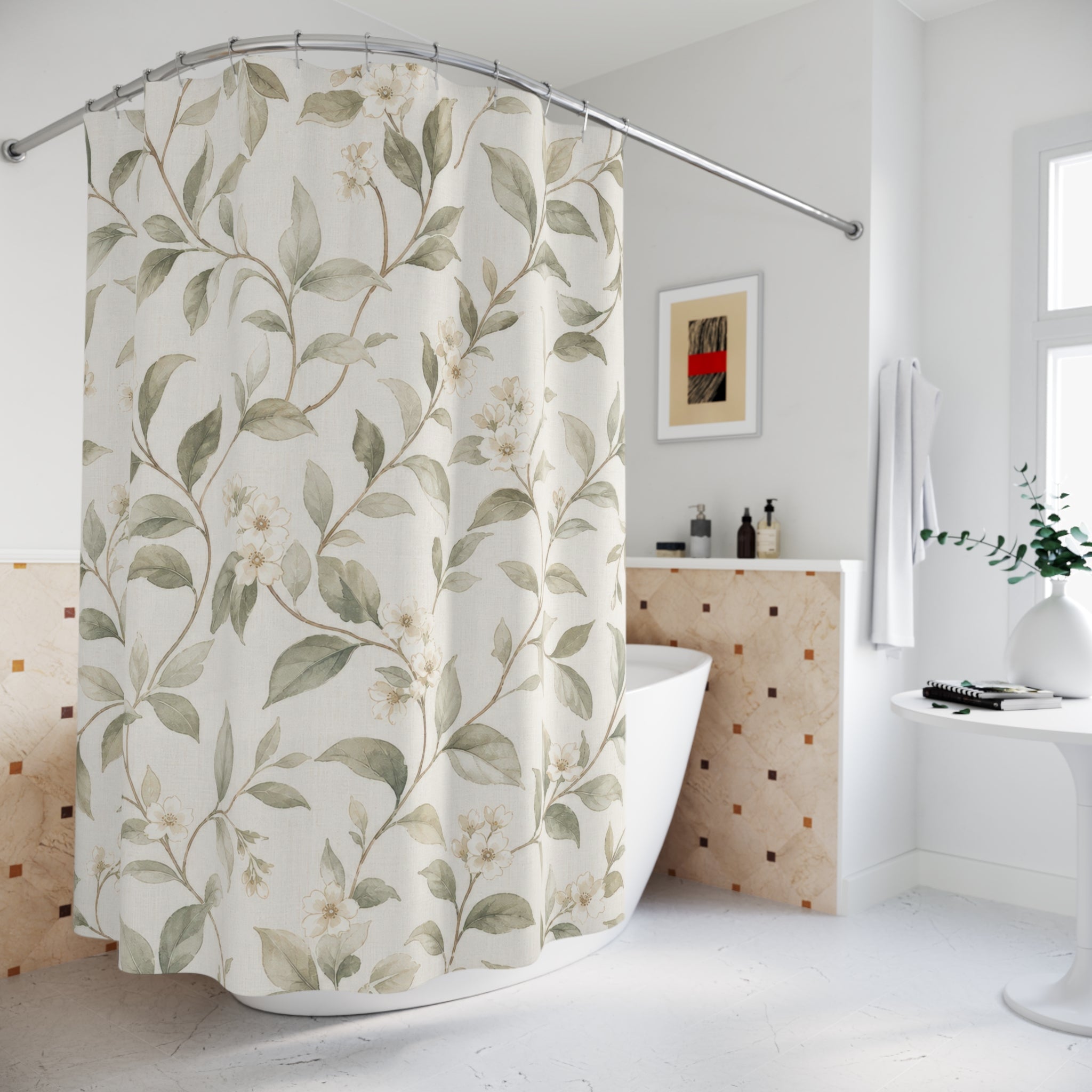 Sage Green Botanical Vine Shower Curtain
