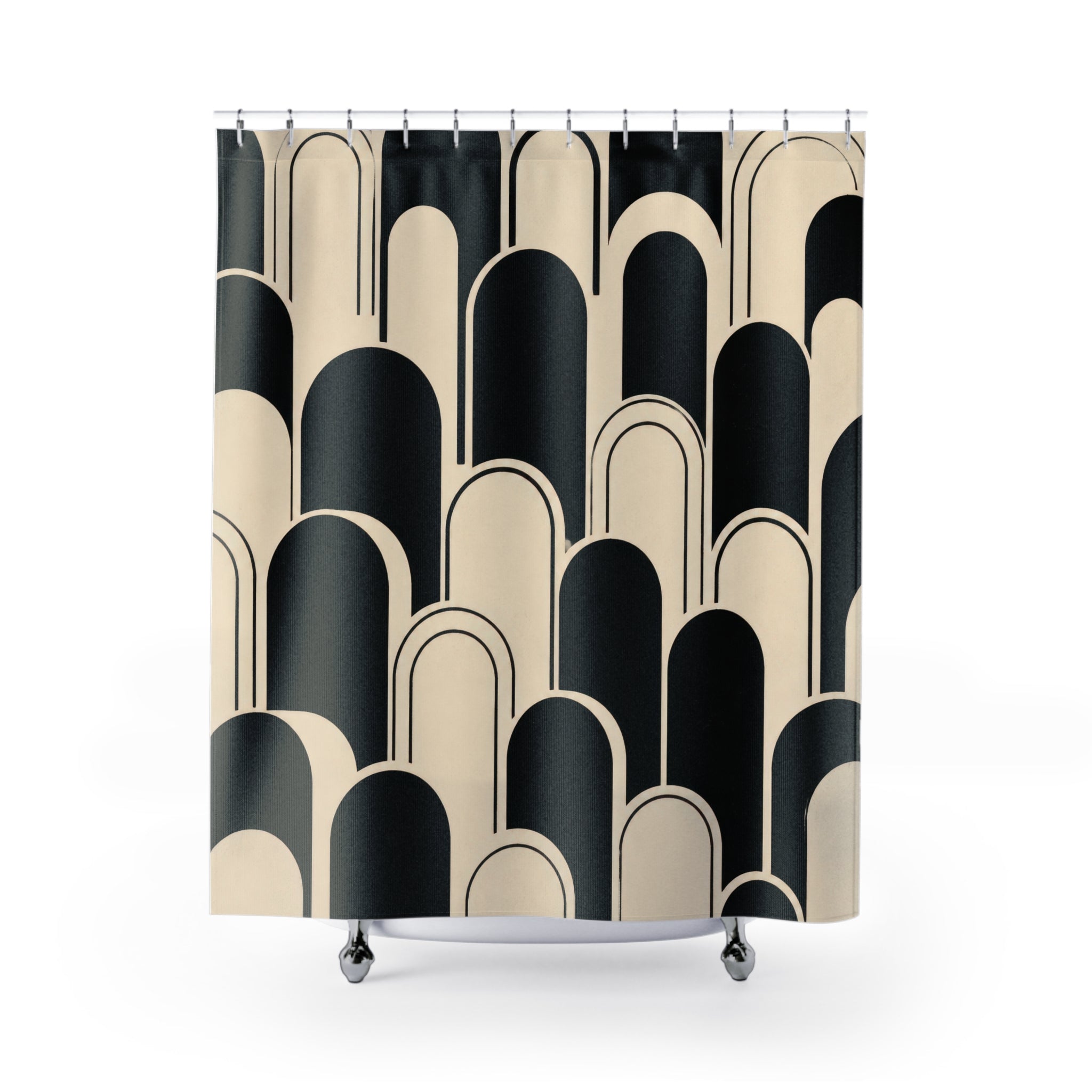 Black Cream Rounded Arch Shower Curtain