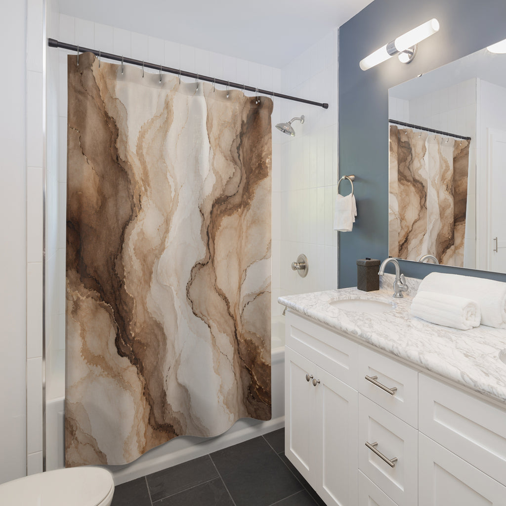 Brown Beige Abstract Stone Shower Curtain