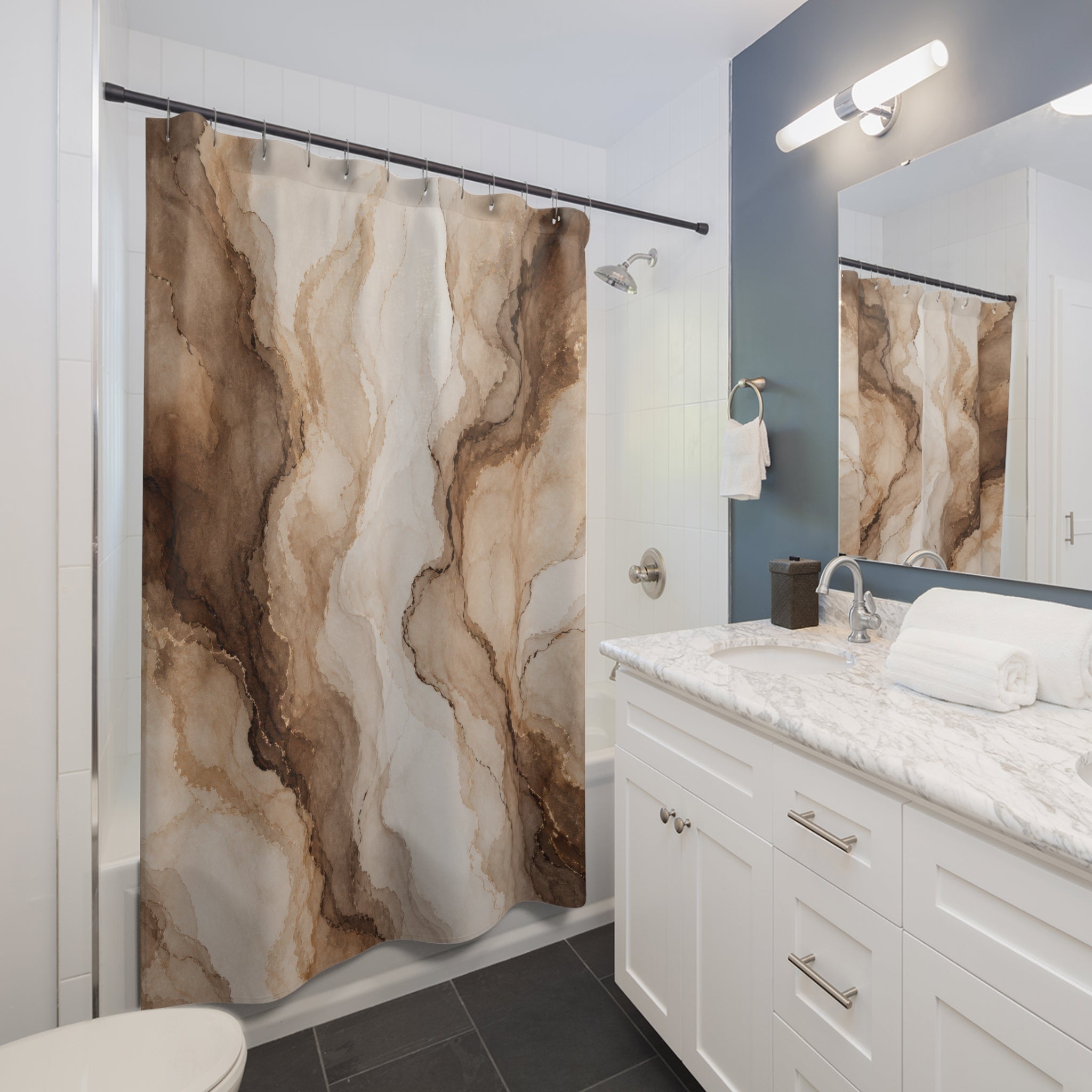 Brown Beige Abstract Stone Shower Curtain