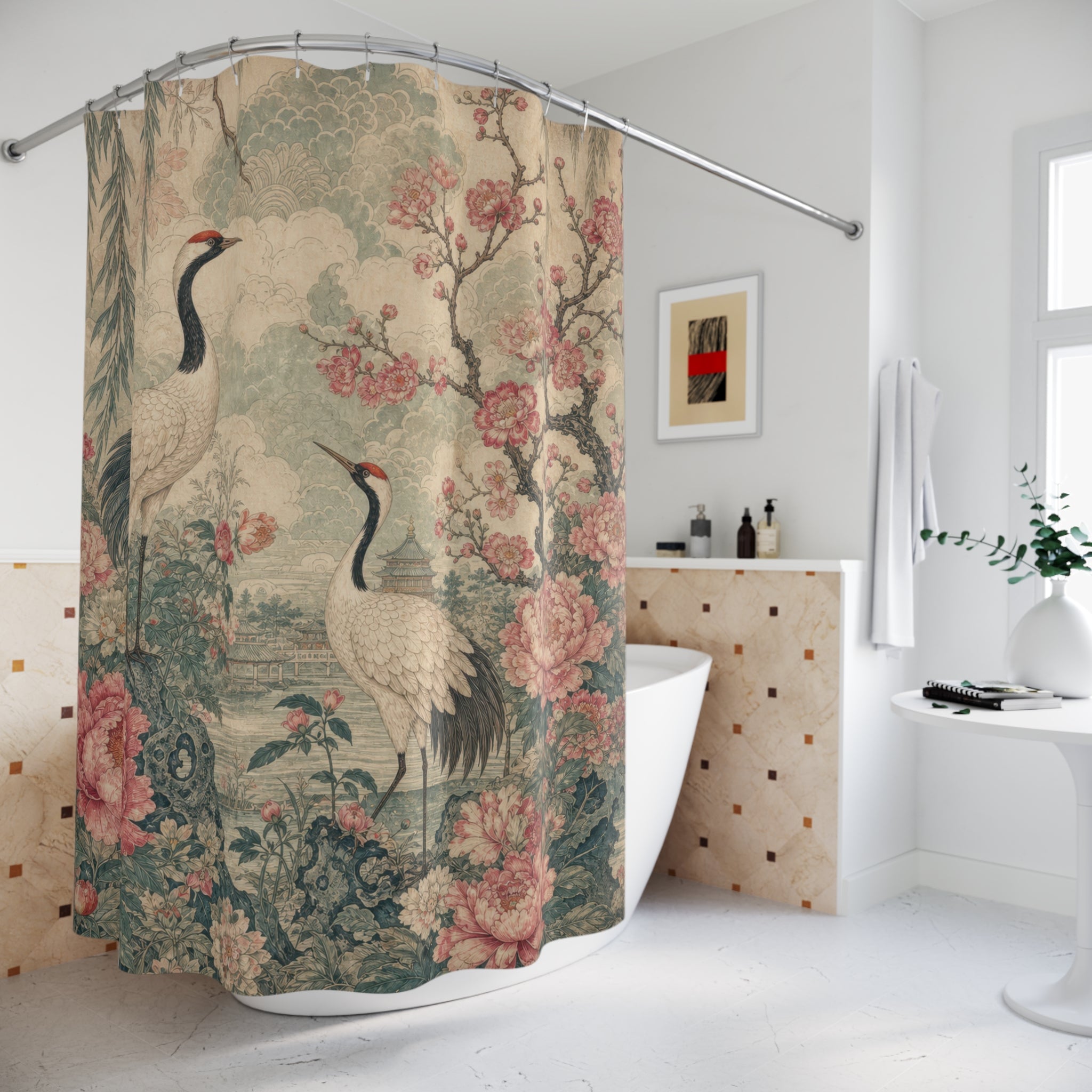 Edwardian Chinoiserie Crane Shower Curtain