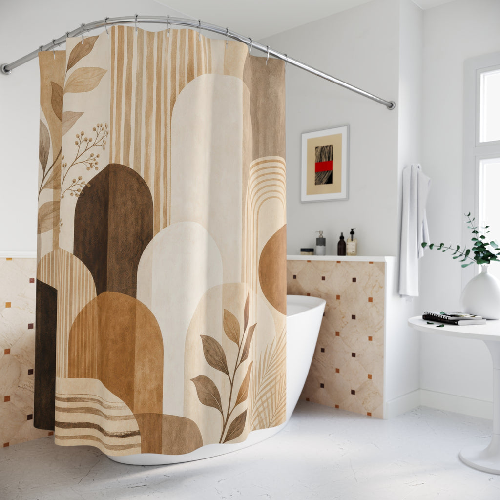 Brown Beige Botanical Arch Shower Curtain
