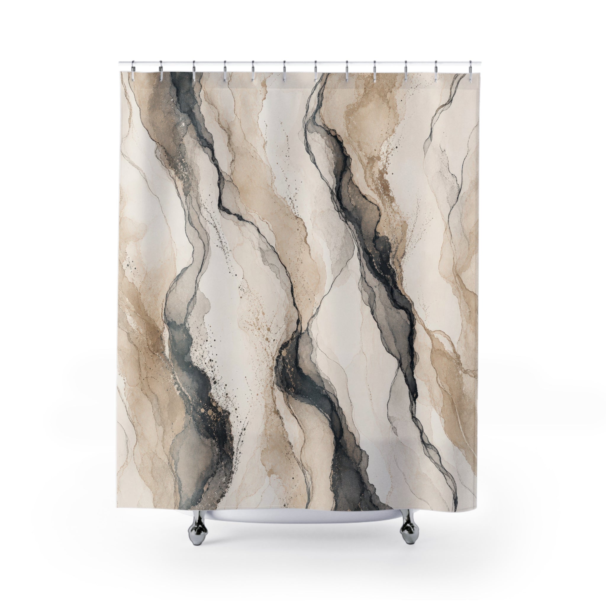 Black Beige Abstract Stone Shower Curtain