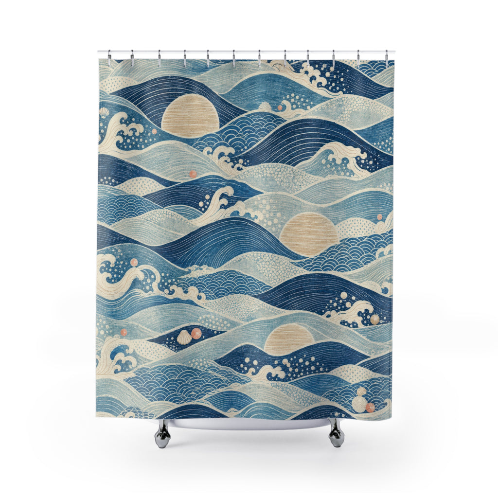 Navy Blue Wave Shower Curtain