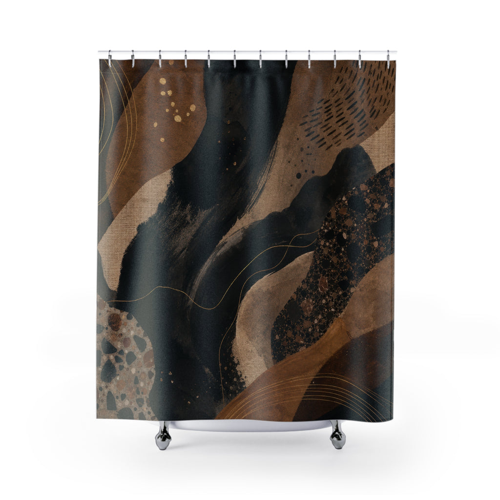 Black and Brown Shower Curtain: Abstract Earth Tone