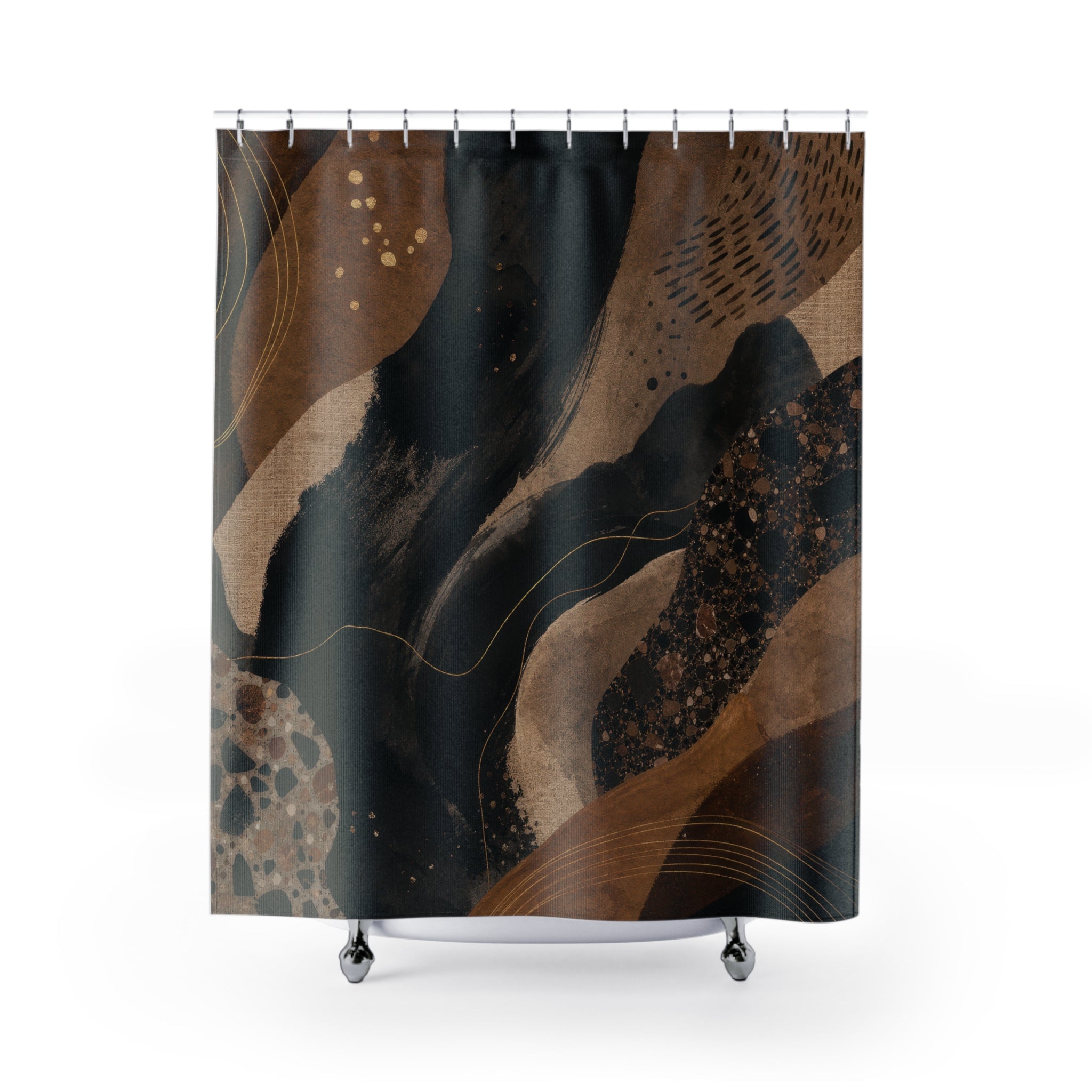 Black and Brown Shower Curtain: Abstract Earth Tone