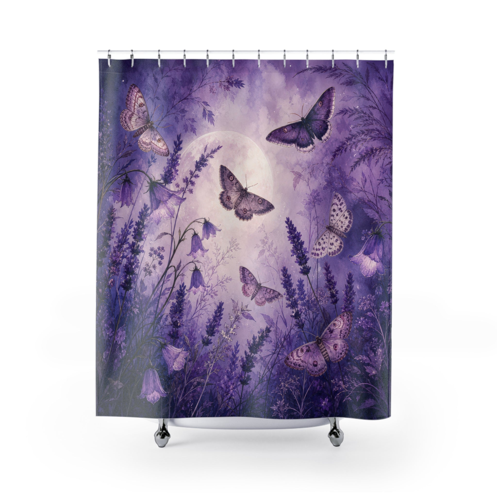 Moonlit Lavender Moth Shower Curtain