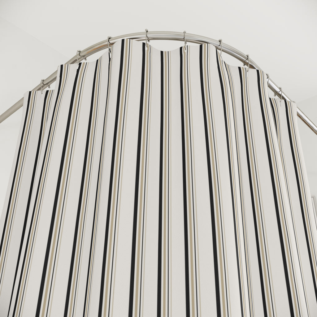 Black White and Beige Striped Shower Curtain