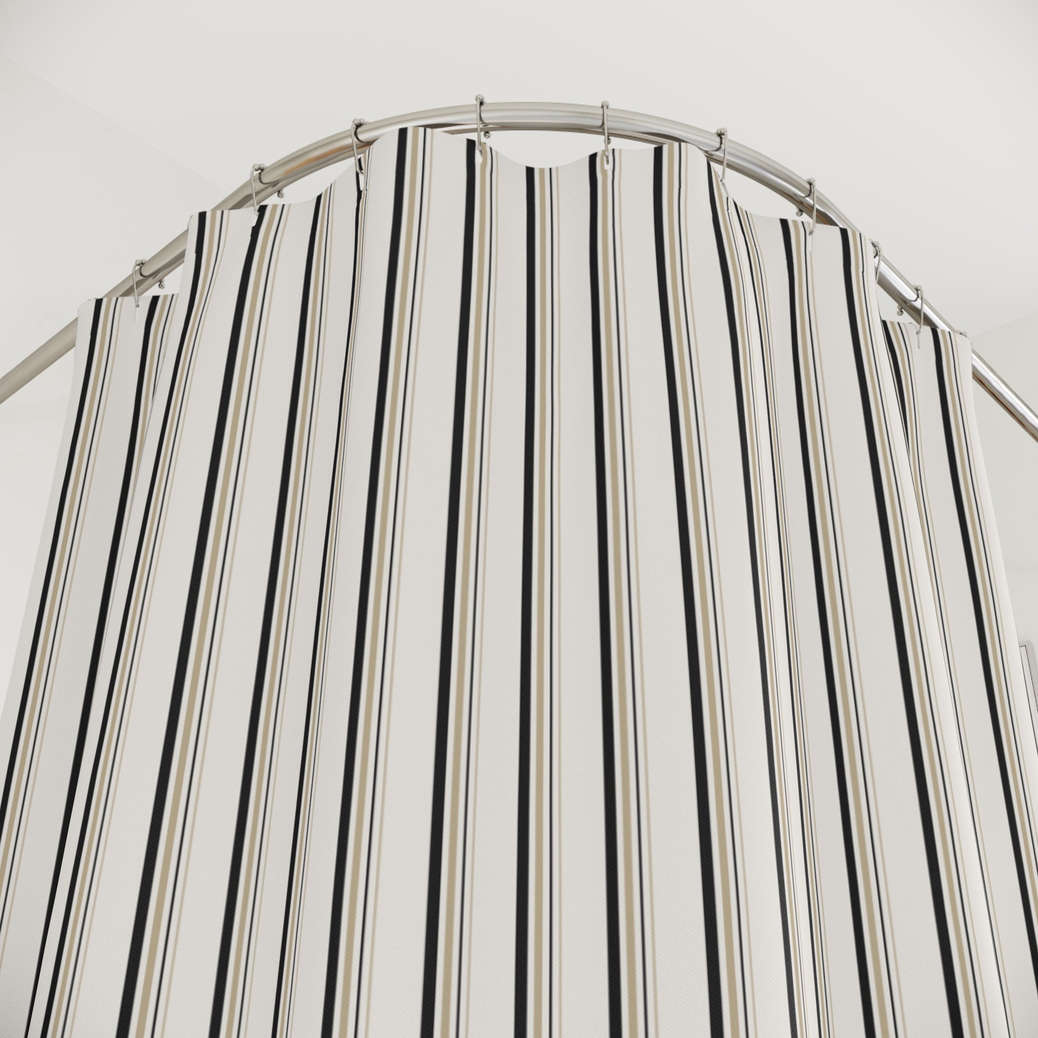 Black White and Beige Striped Shower Curtain