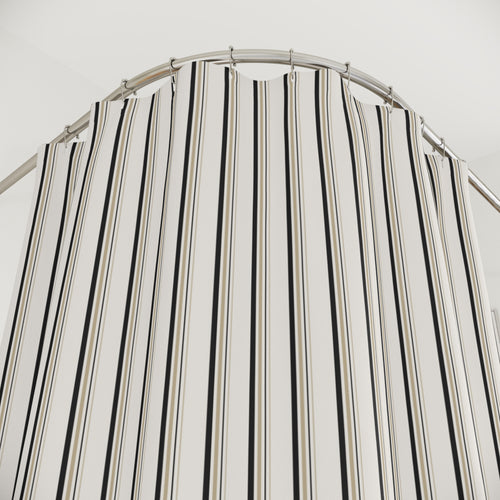 Black White and Beige Striped Shower Curtain