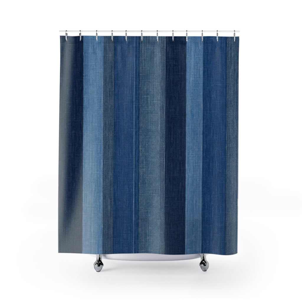 Navy Denim Vertical Stripe Shower Curtain