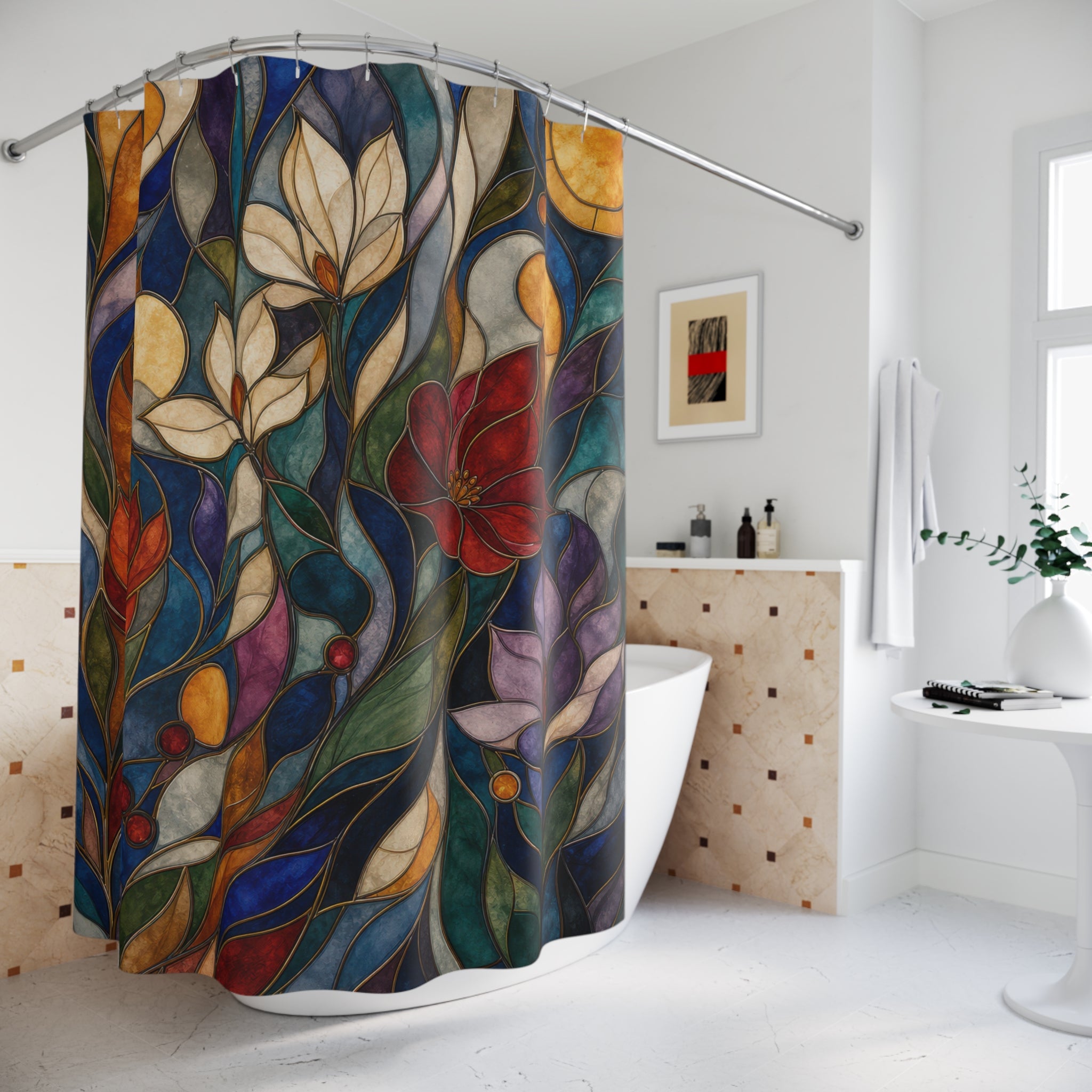 Stained Glass Floral Shower Curtain